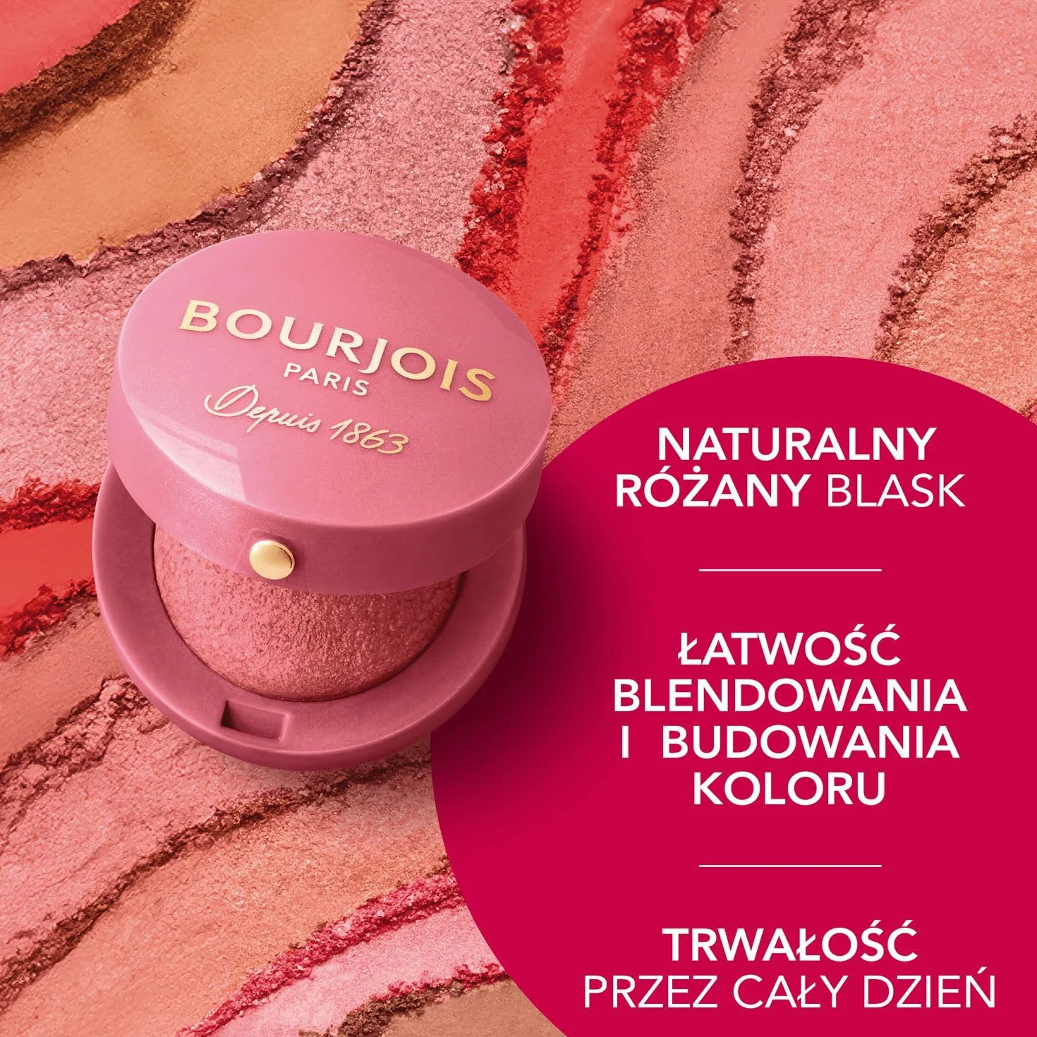 Bourjois Little Round Pot trwały róż do policzków z lusterkiem i pędzelkiem nr 34 Rose d'Or, 2,5g