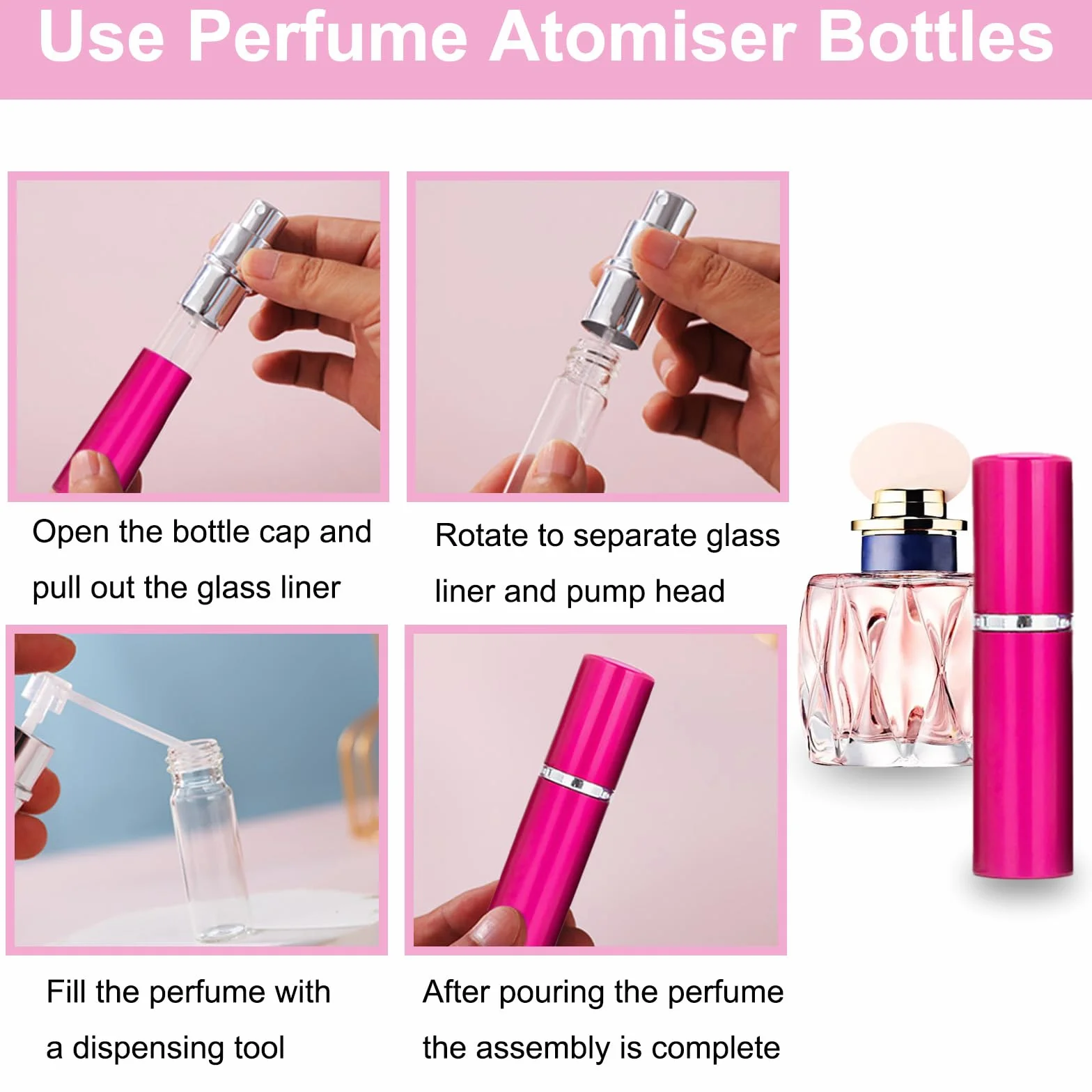 KEYRI 4 butelki z rozpylaczem perfum 10 ml, rozpylacz perfum do wielokrotnego napełniania, podróżny dozownik po goleniu, mini butelka z rozpylaczem, pusta butelka podróżna, do bagażu kieszonkowego,