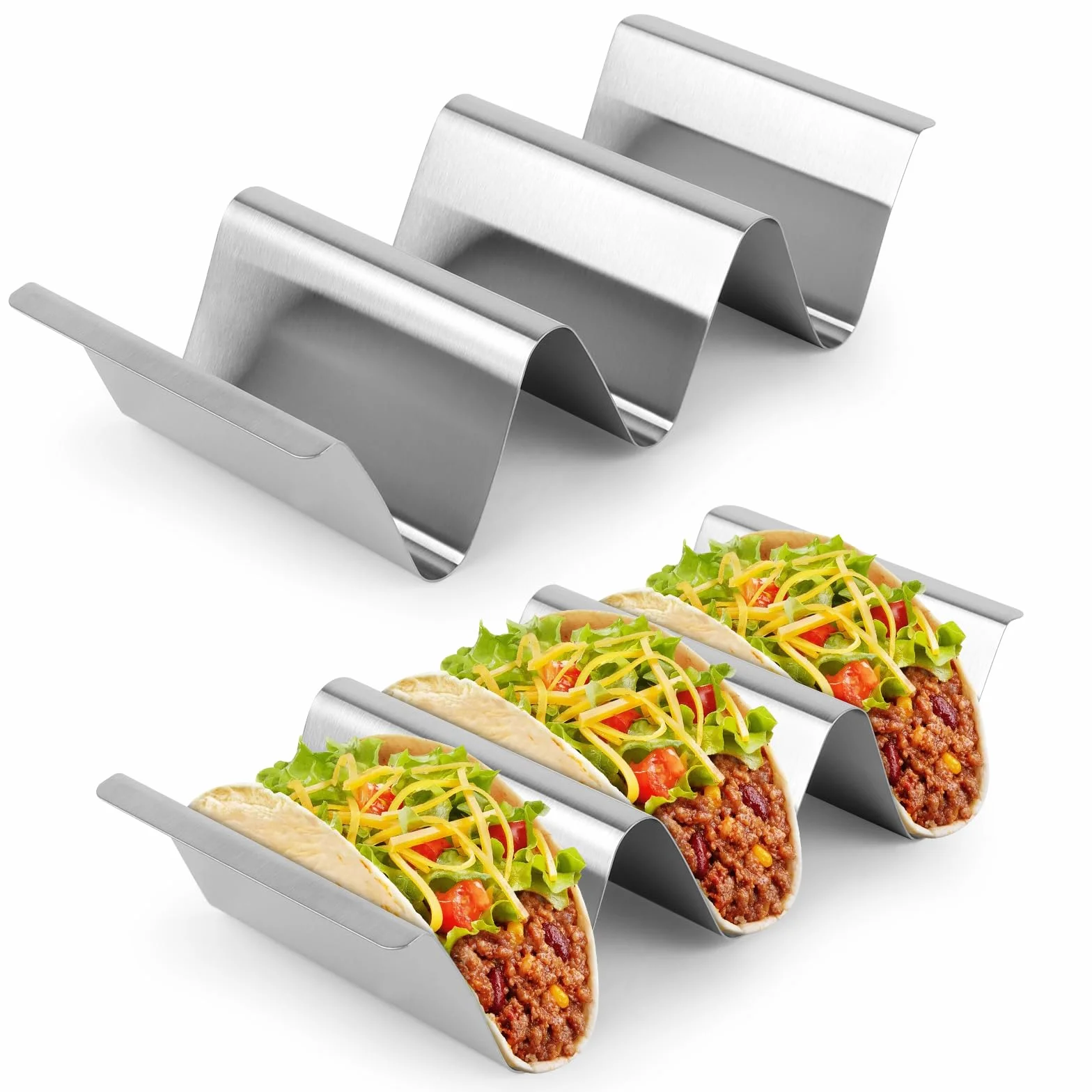 4-częściowy zestaw uchwytów Tacos ze stali nierdzewnej, tacy na Tacos, metalowe uchwyty Tacos, uchwyt Taco ze stali nierdzewnej do Tacos, uchwyty ze stali nierdzewnej do Tacos, Saucisses Grillées