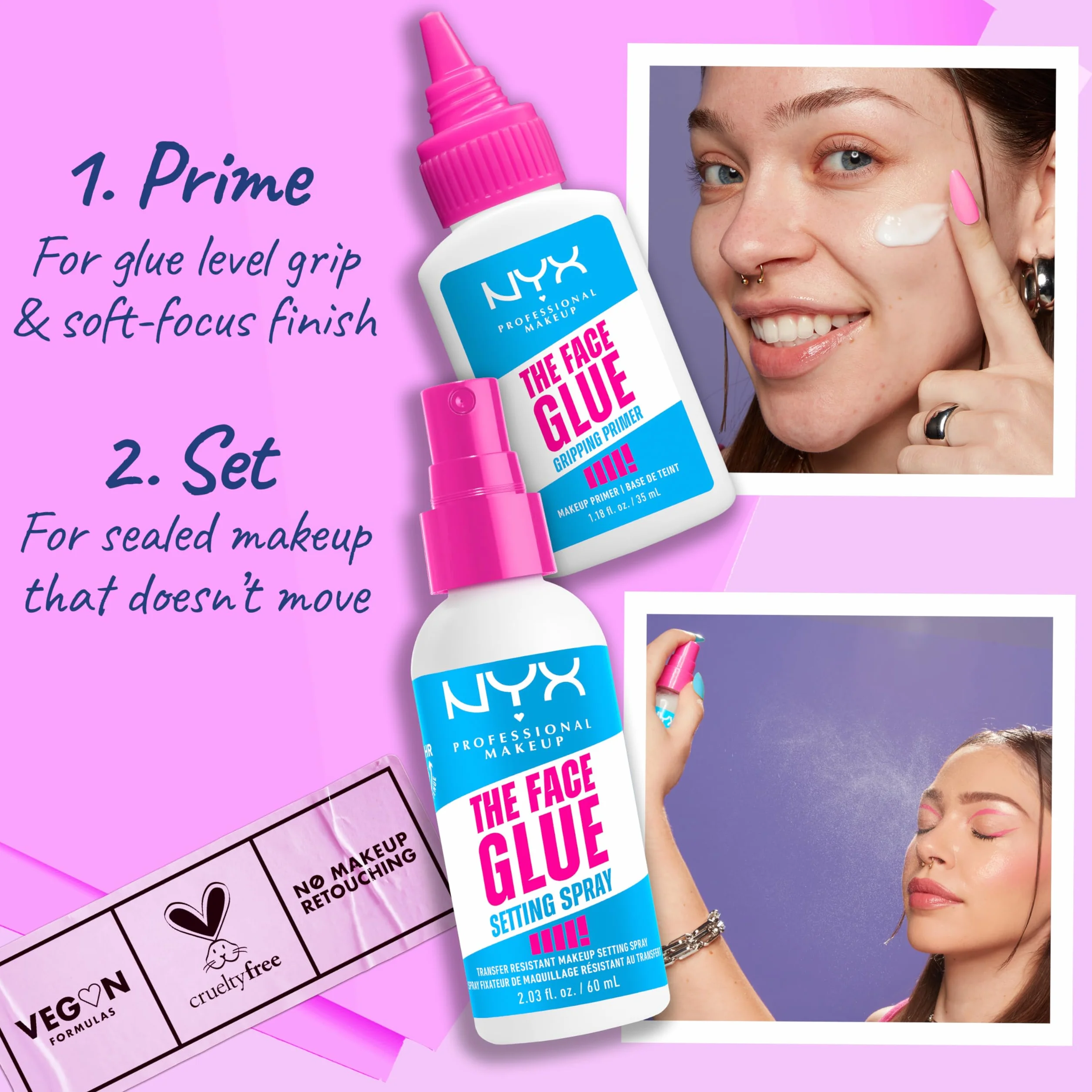 NYX Professional Makeup Spray do ustawiania, spray do makijażu, długotrwałe zużycie, odporny na transfer i wodoodporny, klej do twarzy, 60 ml