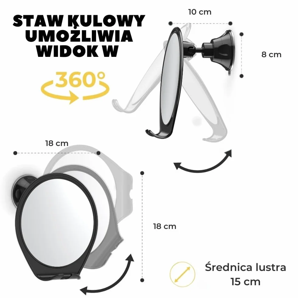 HONEYBULL Lusterko do golenia przeciwmgielne, lusterko prysznicowe, lusterko do golenia z przyssawką i obrotowym (czarne)