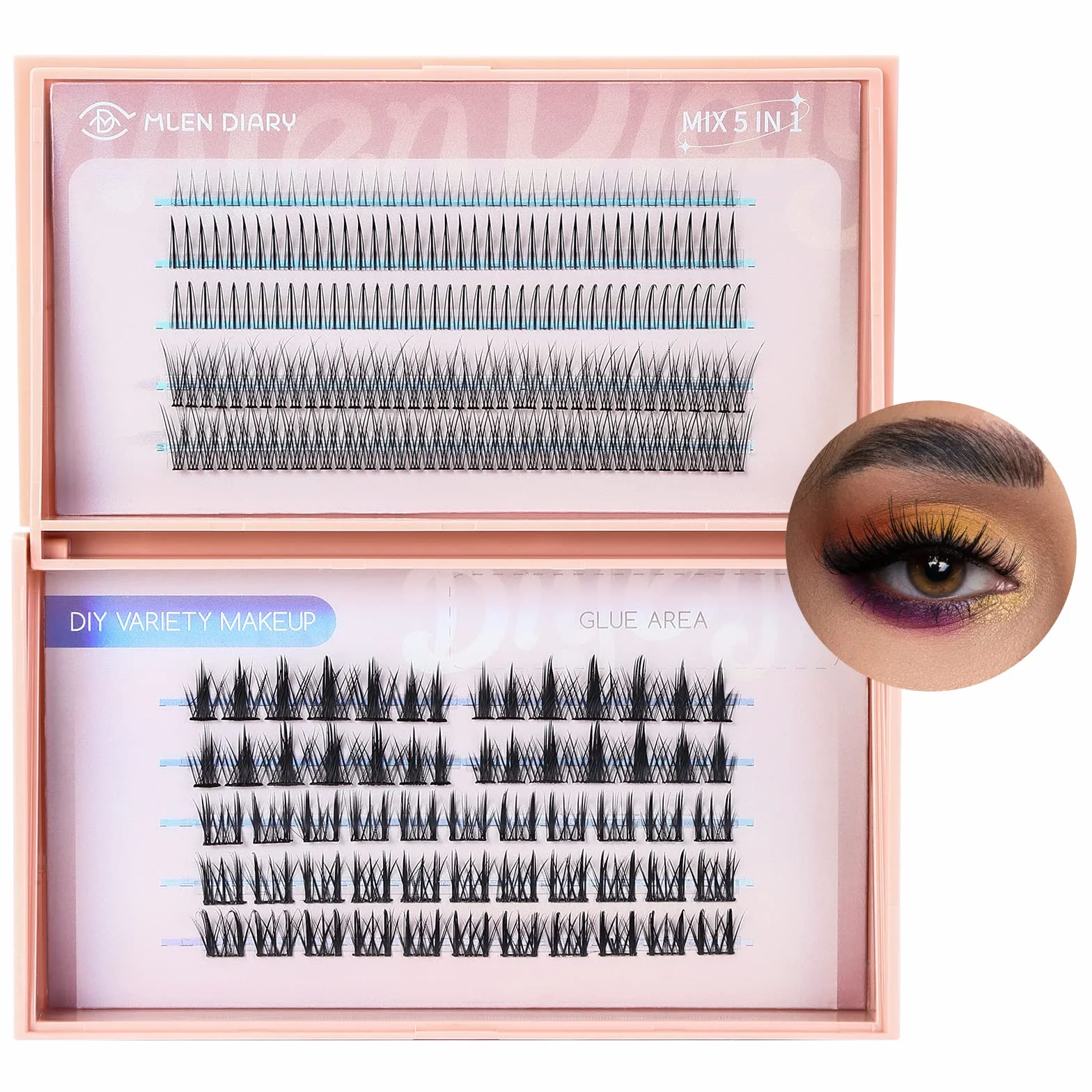 Mlen Diary Cluster Lashes Mixed 5 rodzajów pojedynczych rzęs, 260 sztuk rzęs typu A, do przedłużania rzęs