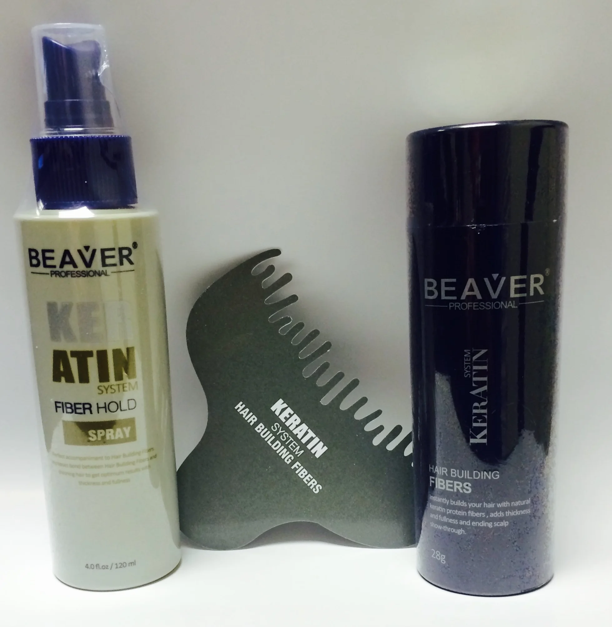 Beaver KERATIN korektor z włókien do budowania włosów 28 g czarny (włókna + spray + grzebień optymalizujący)