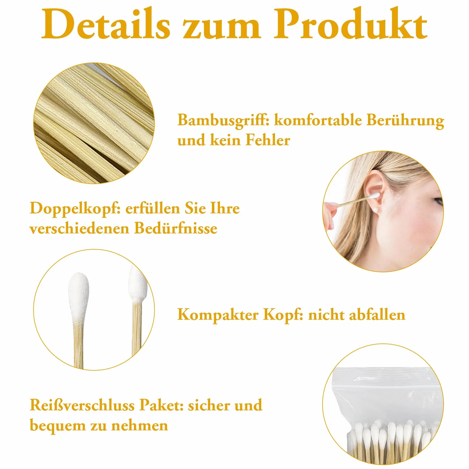 100 sztuk bambusowych patyczków higienicznych, 15 cm, Cotton Swabs, pałeczki do uszu, podwójna główka, do czyszczenia, brwi, upiększania, paznokci