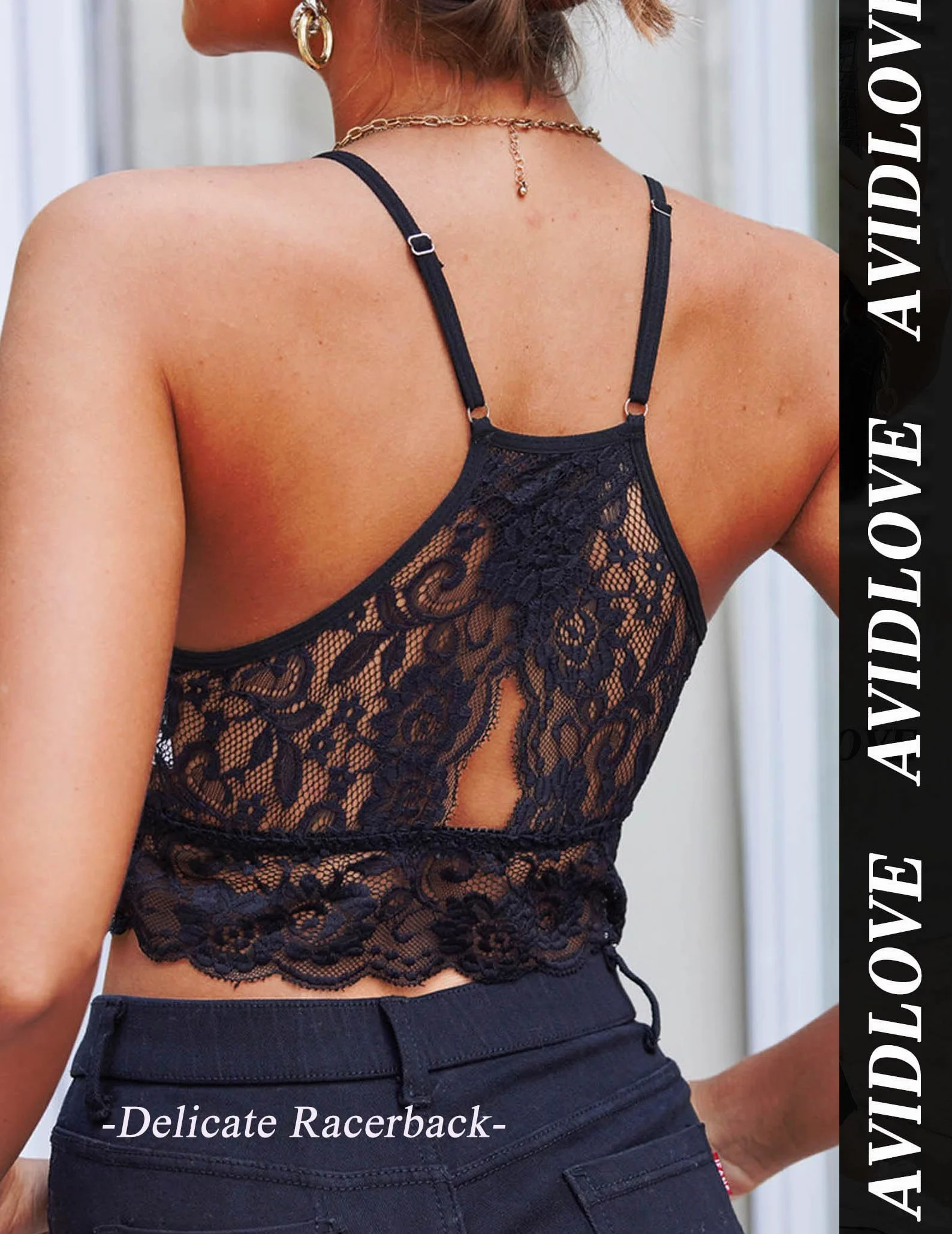 Avidlove Damska koronkowa koszulka Crop Top Camilose podkoszulek z odkrytym brzuchem