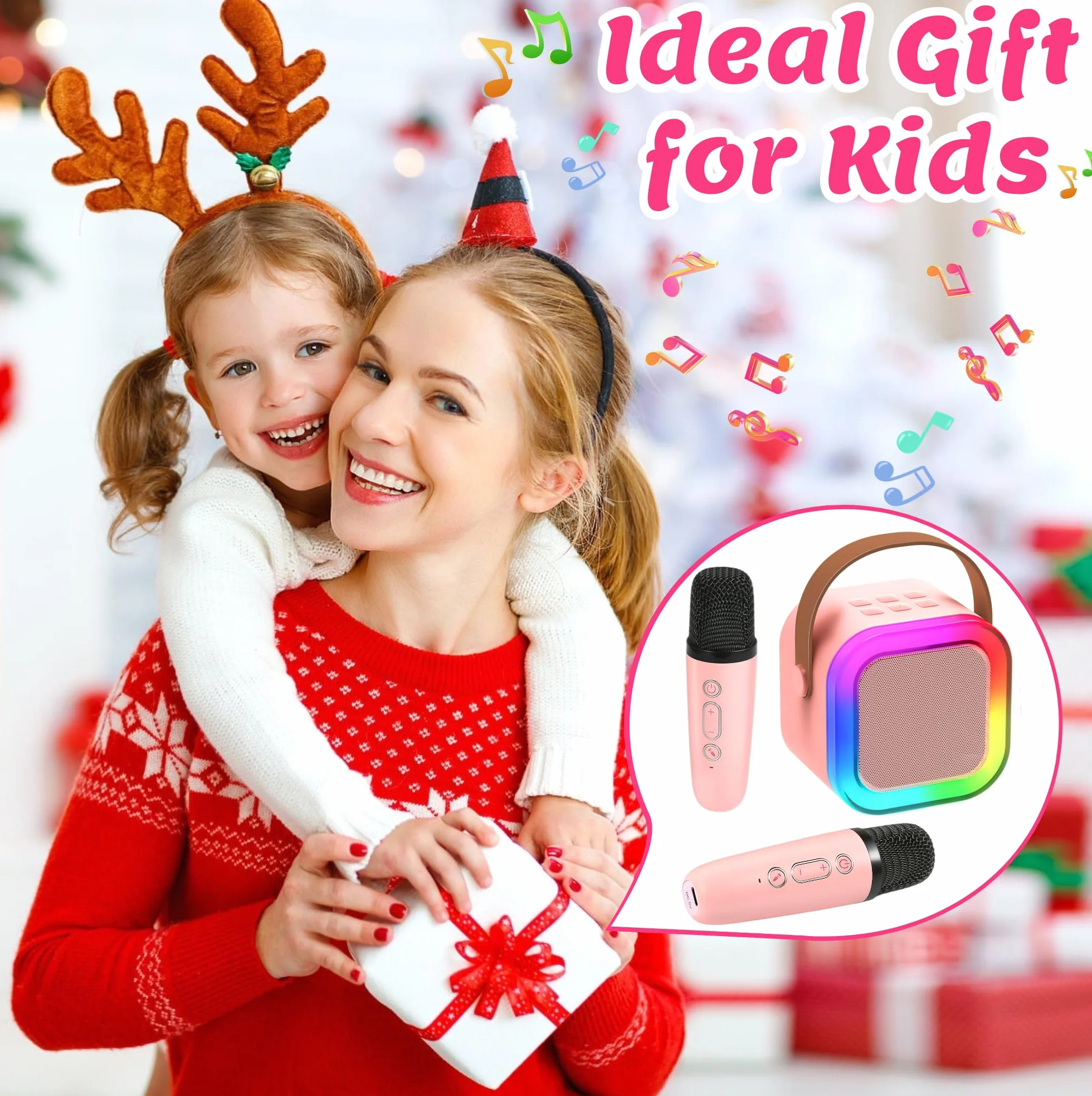 Chennyfun Karaoke Machine 2 mikrofony, Mini Karaoke Machine, przenośny głośnik Bluetooth z efektami zmiany głosu i światłami LED, najlepszy prezent urodzinowy dla dziewczynek i chłopców