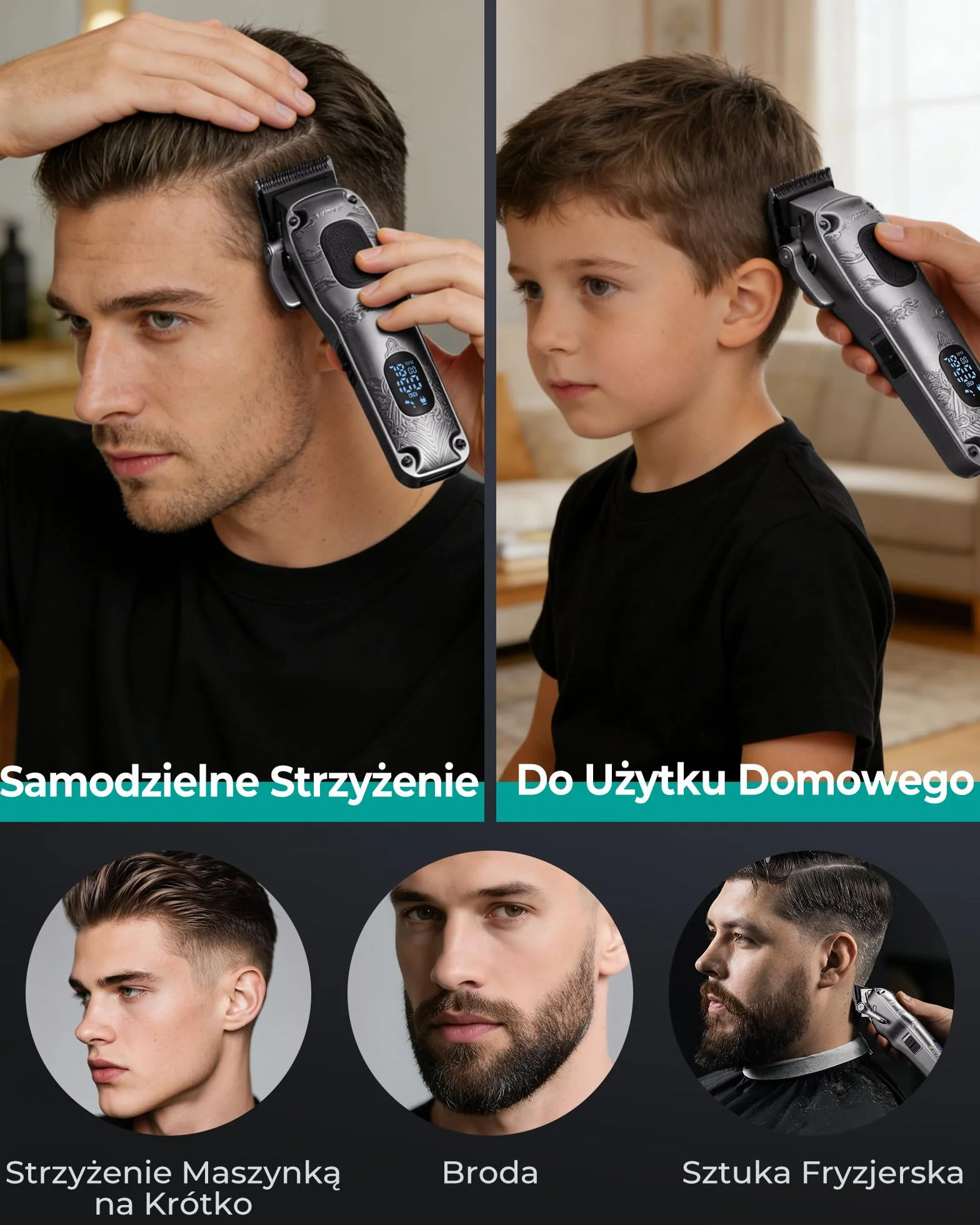 VGRPRO Maszynka do Strzyżenia Włosów dla Mężczyzn, akumulatorowa bezprzewodowa, z etui, LED, szary