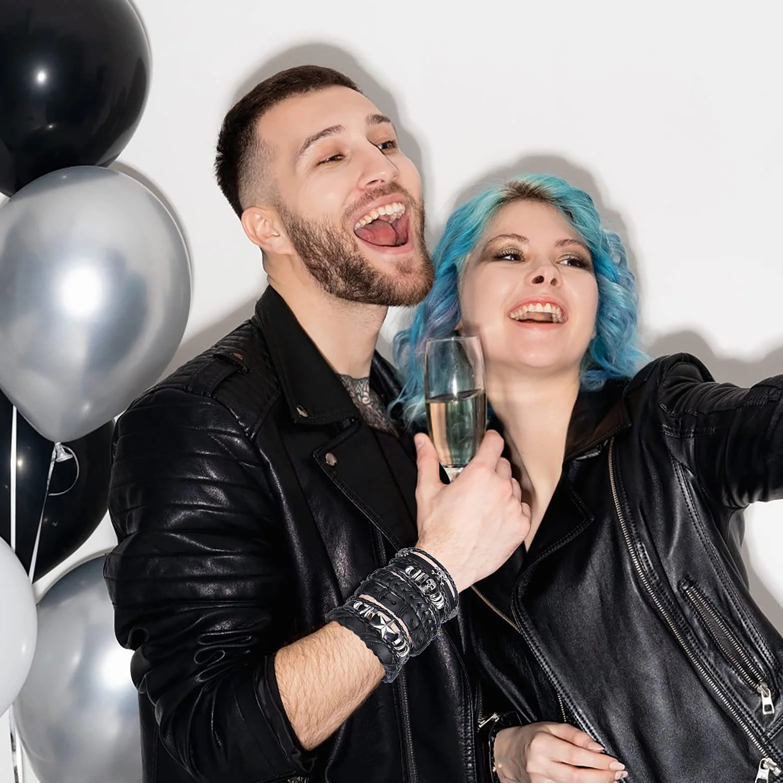 6 szt. skórzana bransoletka męska pleciona szeroka opaska na nadgarstek czarna punk rock czaszka zestaw bransoletek dla mężczyzn kobiet tkana mankiet owijka vintage bransoletka regulowana długość