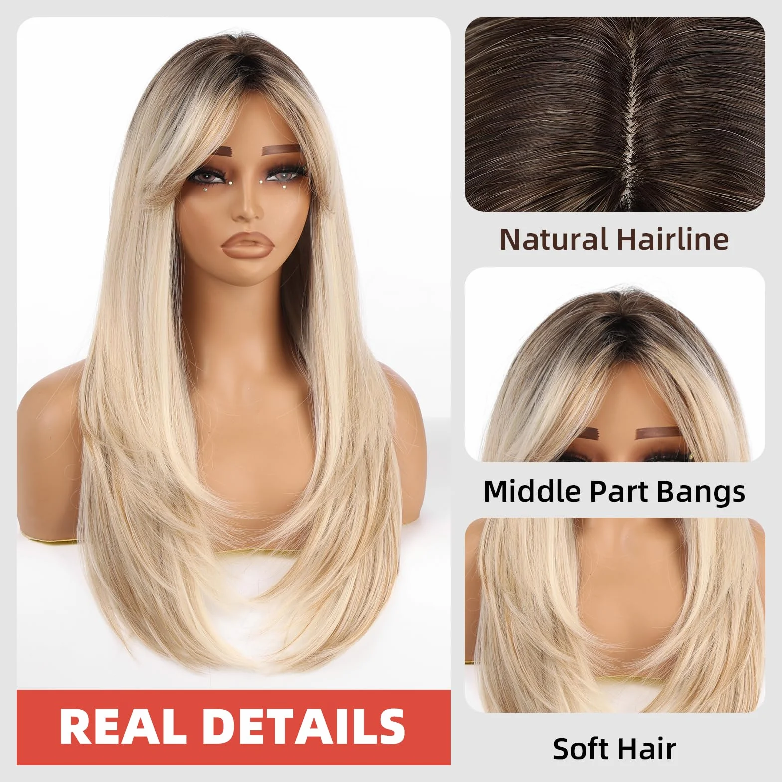 Allbell Ombre blond peruka syntetyczna 61 cm prosta warstwowa odporna na wysokie temperatury