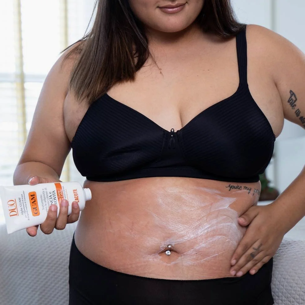 Guam, Duo krem do brzucha i talii, silny krem na gorąco, do leczenia otyłości i zanieczyszczeń skóry, wyprodukowano we Włoszech, opakowanie 150 ml
