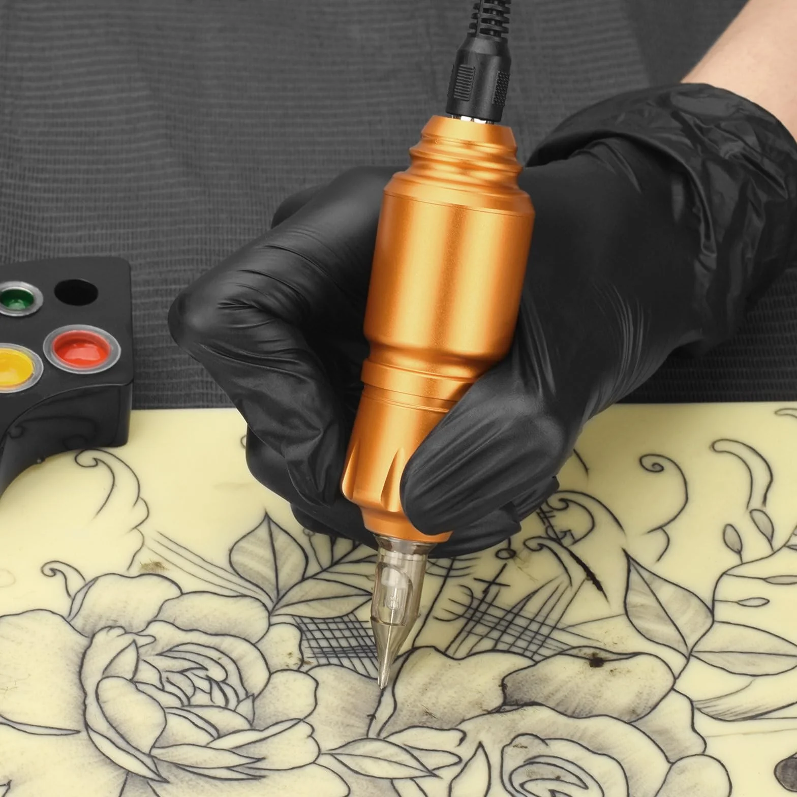 ATOMUS Golden Short Tattoo Pen Kit LCD Tattoo Power Supply Cartridge Rotary Complete Professional Tattoo Machine for Beginners(AT12)