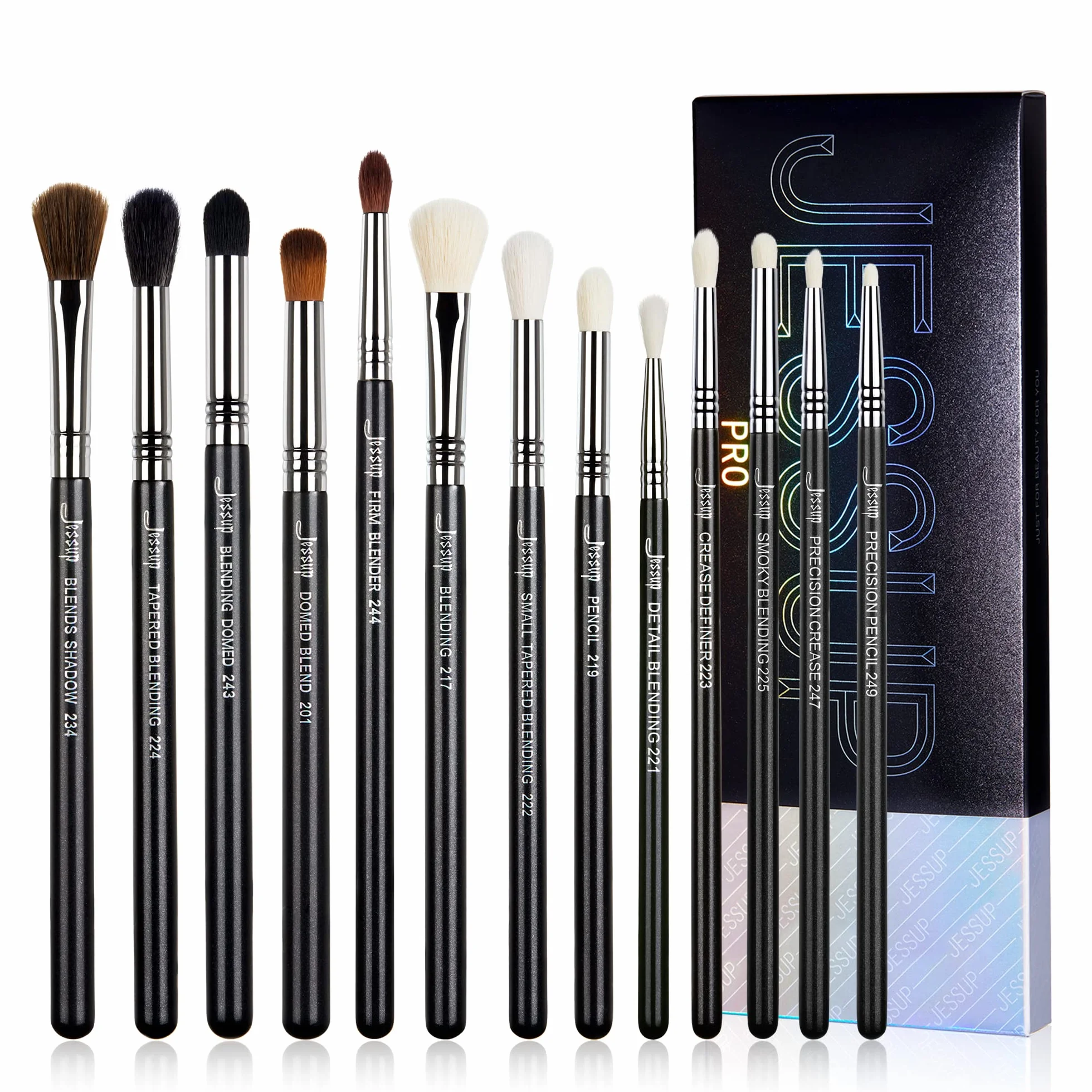 Jessup Pędzle do oczu Profesjonalny zestaw pędzli gradientowych 13 szt. Zestaw pędzli do makijażu oczu Premium Smoky Blender Precision Crease Definer Pencil Black Silver T338