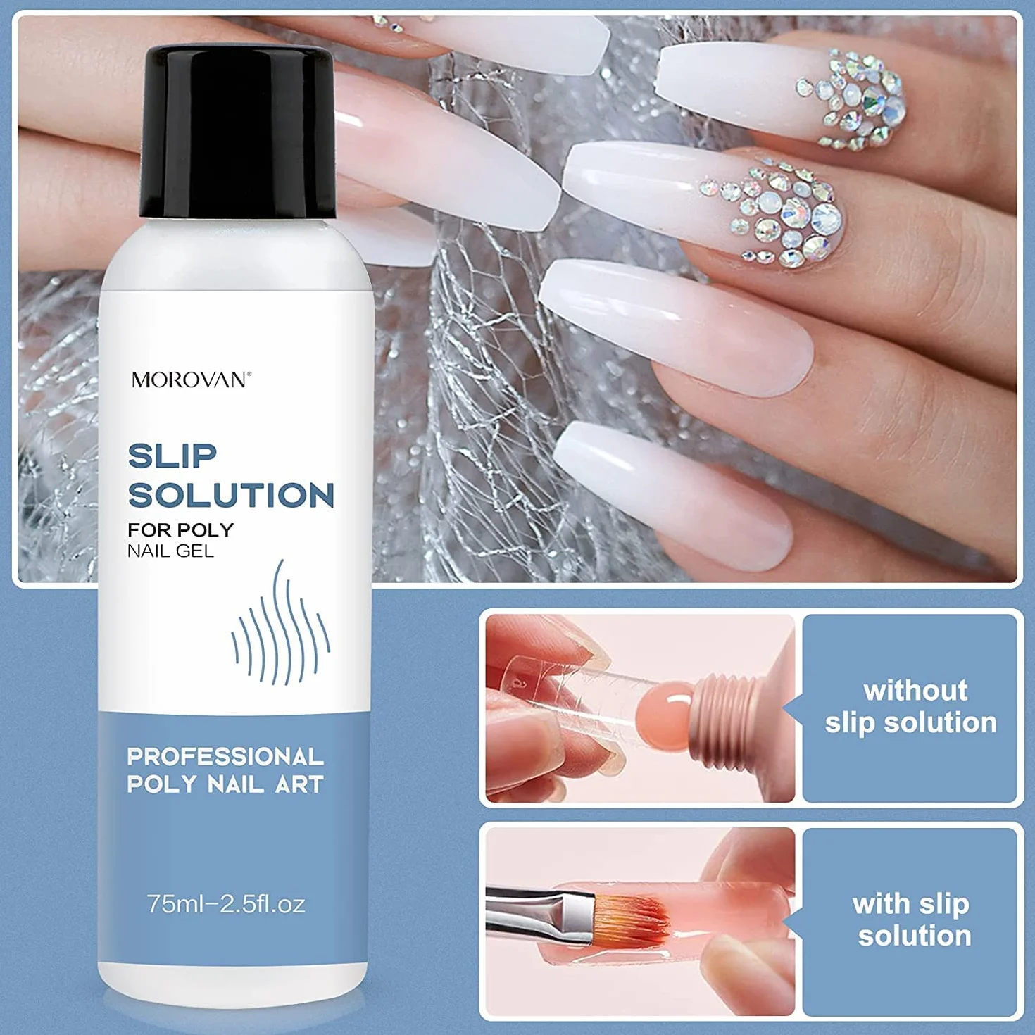 Morovan Slip Solution Anti-Stick do przedłużania paznokci poly żel z pędzlami, kryształowy kubek do samodzielnego wykonania zestawu do paznokci w domu, przezroczysty