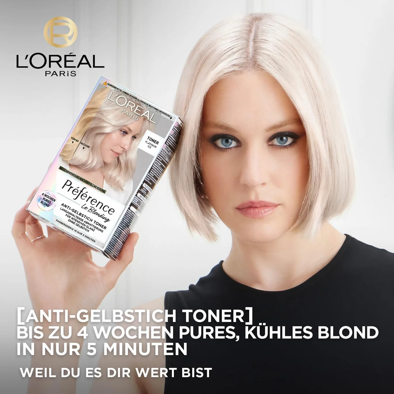 L'Oréal Paris Toner do włosów, przeciw żółknięciu dla chłodnego blondu i intensywnego połysku, Bez amoniaku, Préférence Le Blonding, Platinum Ice