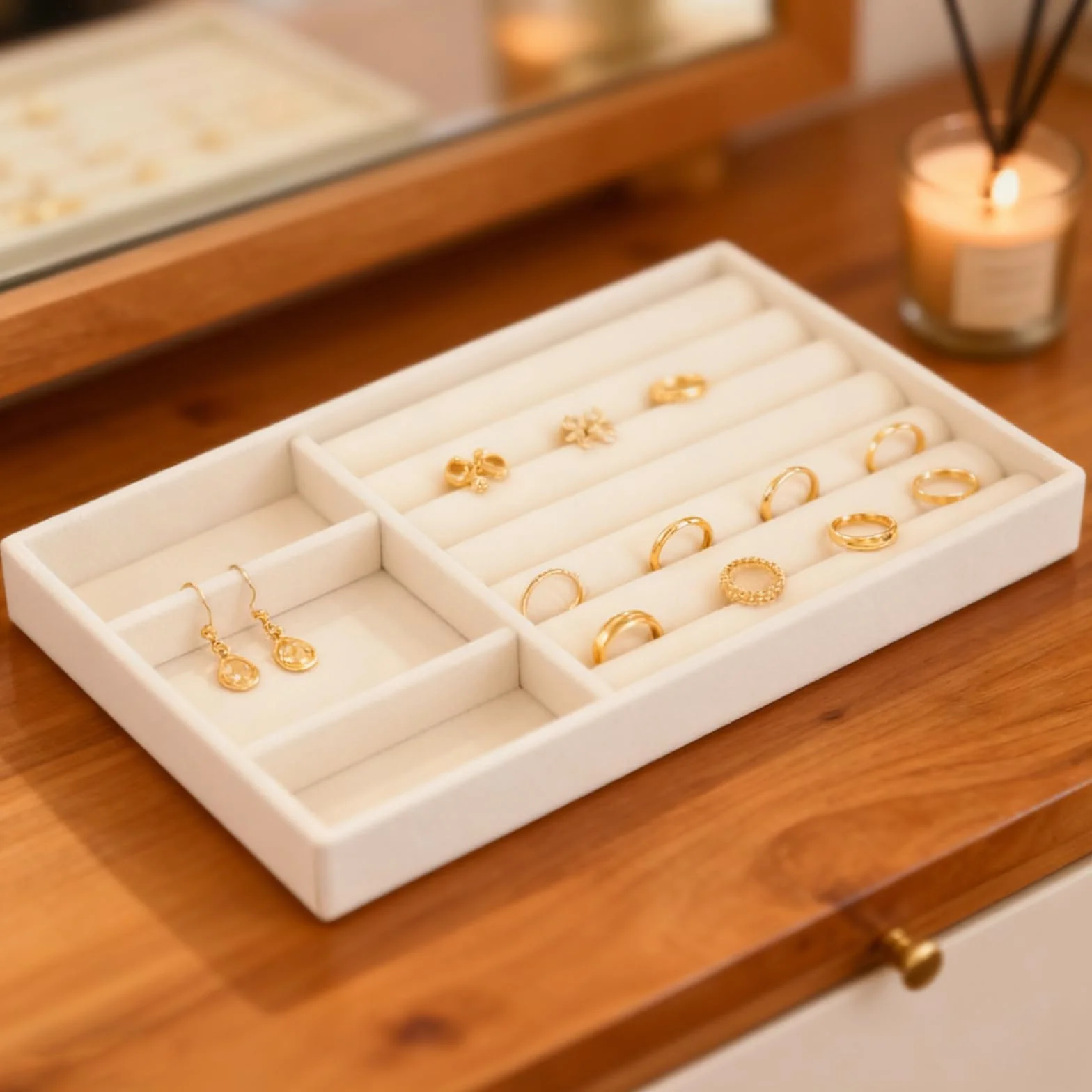 12 tac na biżuterię, 21,5 x 12,5 x 2,5 cm, organizer na biżuterię, beżowe, 6 różnych przegródek, pudełko na biżuterię i akcesoria