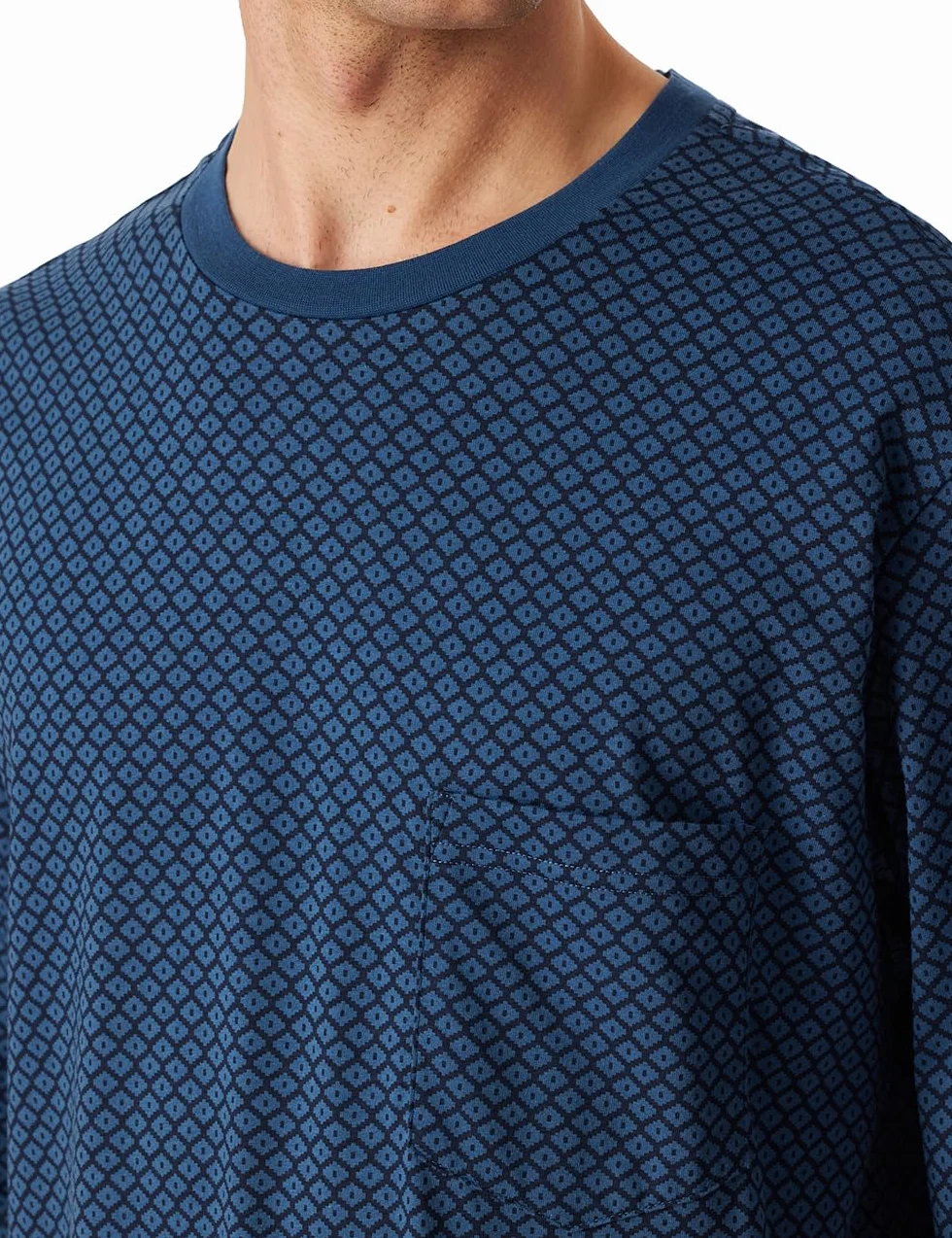 Schiesser Męska koszula nocna z długim rękawem z bawełny Comfort Essentials, Atlantycki niebieski_182022, 50