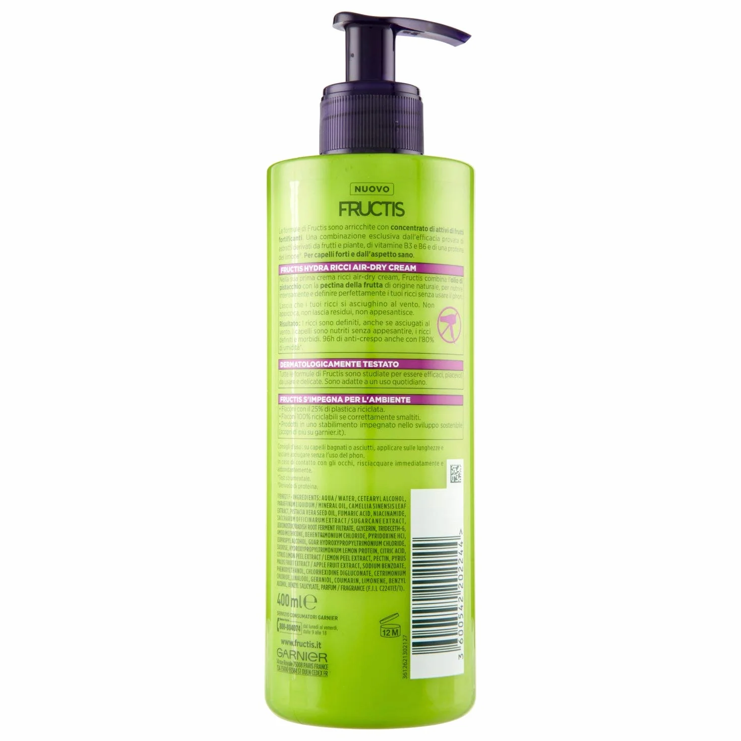 Garnier Fructis Hydra Ricci Air-dry Cream, Traktowanie włosów od falowanych do kręconych, Formuła wzbogacona olejem pistacjowym, 400 ml