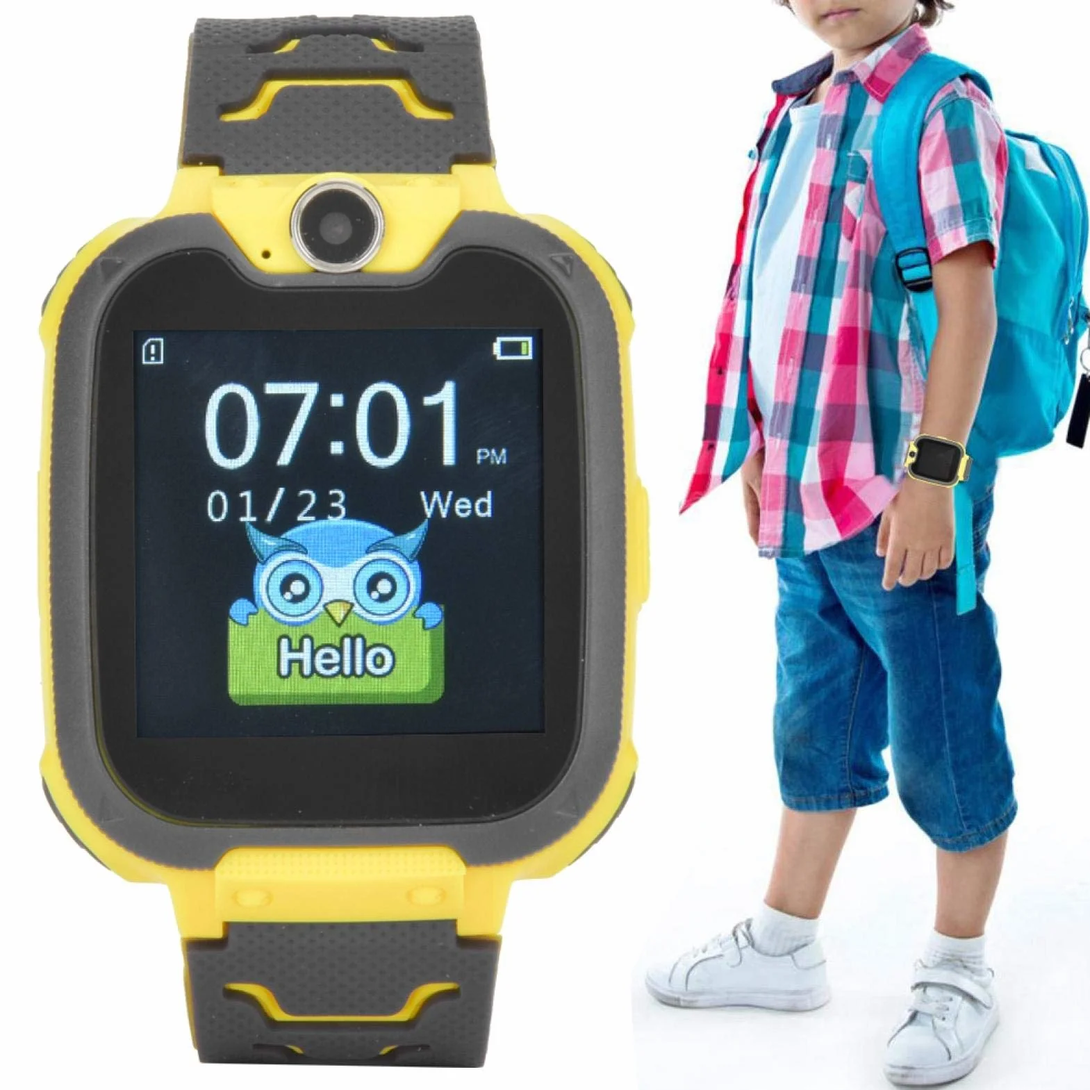 AMONIDA Dziecięcy zegarek na telefon, 4 kolory dziecięcy inteligentny zegarek na telefon, 32 g na zewnątrz dzieci dom dla chłopców dziewcząt (żółty), prezent na Nowy Rok