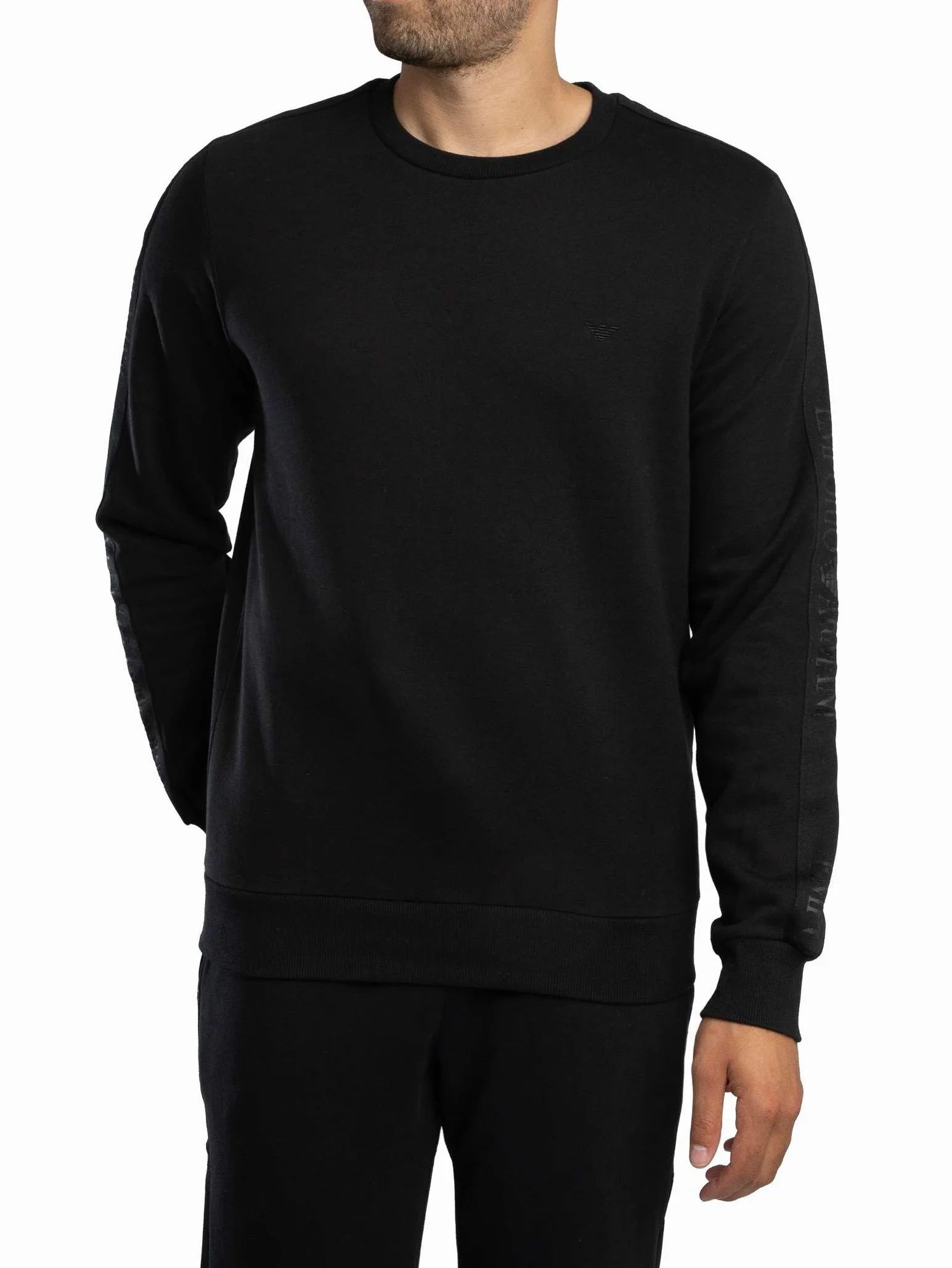 EMPORIO ARMANI Męski dres typu basic frotte, czarny, rozmiar M, Czarny, M