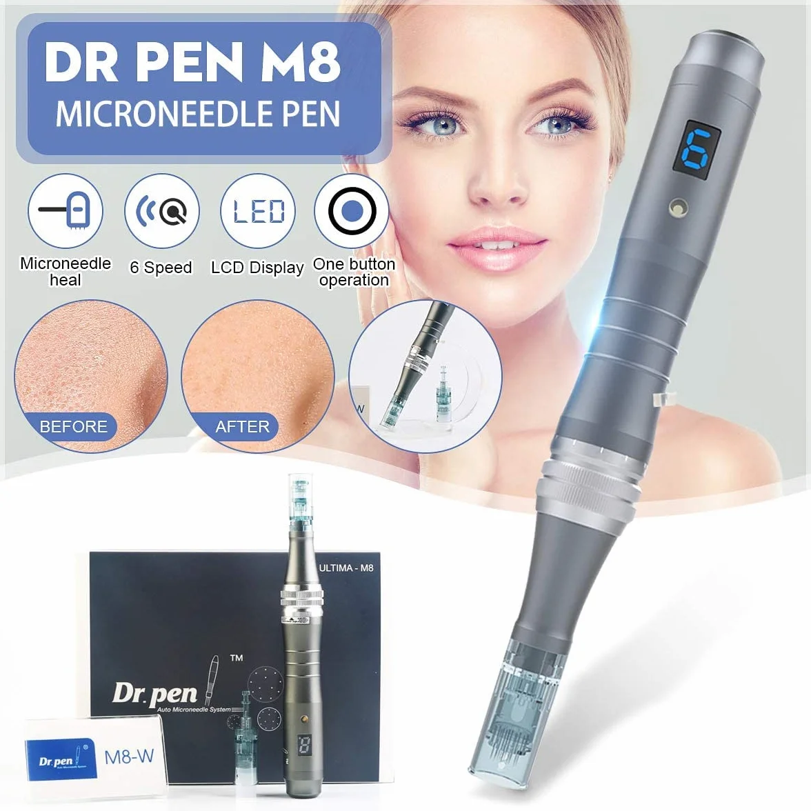 Dr.pen Ultima M8 długopis do mikroigłowania - bezprzewodowy automatyczny długopis Derma - niesamowity zestaw narzędzi do pielęgnacji skóry twarzy i ciała - 5 szt. 16-pinowych wkładów