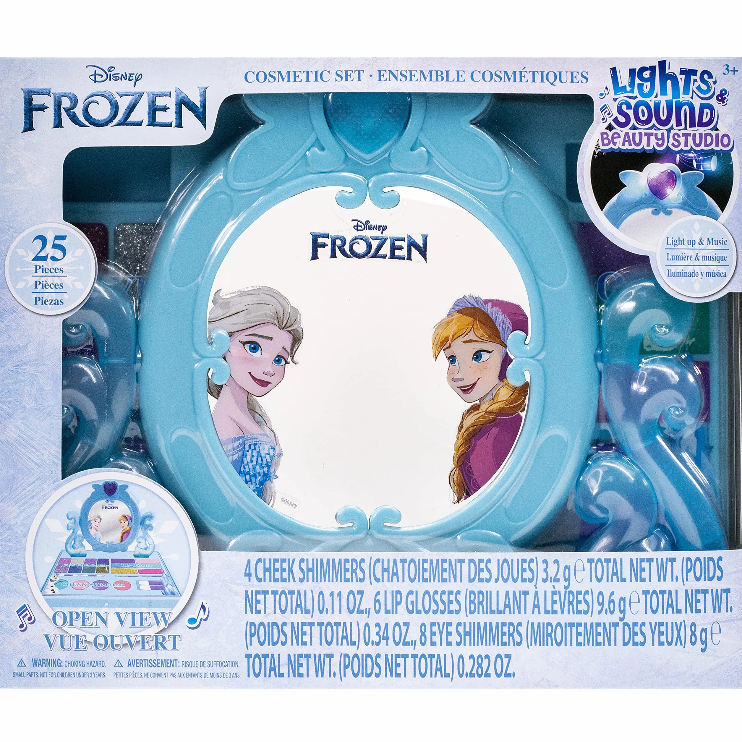 Disney Frozen – Townley Girl Kosmetyczny zestaw do makijażu z lusterkiem i wbudowaną muzyką zawiera błyszczyk, połysk i pędzle dla dzieci w wieku od 3 lat