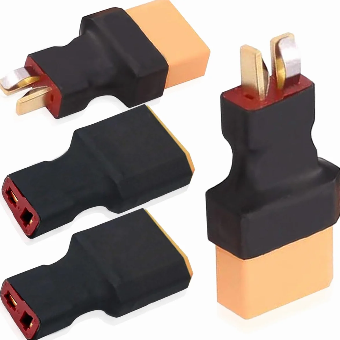 Xiatiaosann 4 sztuki XT90 adapter wtyczki na wtyczkę/gniazdo T, XT90 wtyk/gniazdo na wtyk T / gniazdo bez kabla adapter przyłącze do samochodu RC łodzi drona Lipo akumulator ładowarka