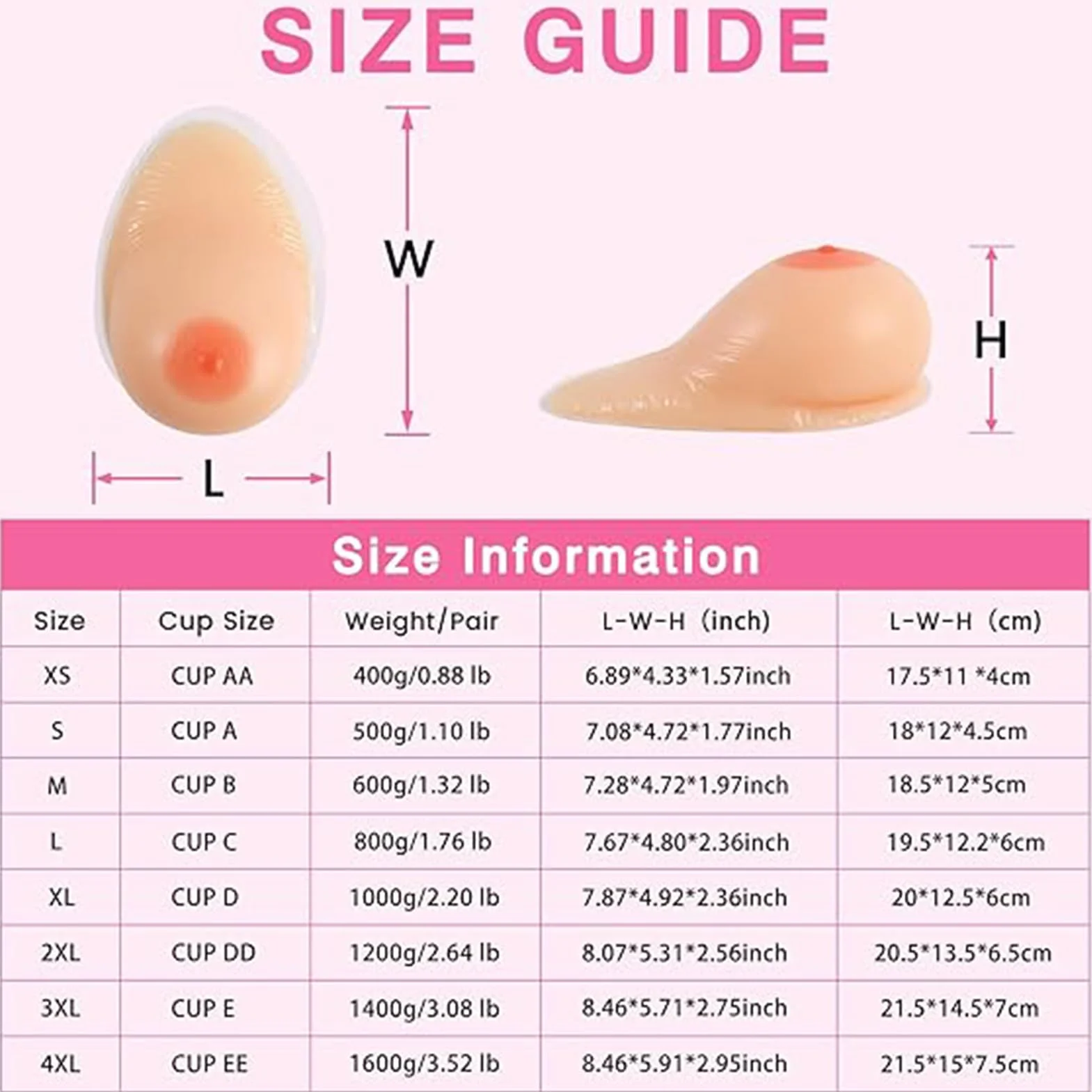 Silikonowe piersi/sztuczne piersi samoprzylepne realistyczne 1 para B-EE Cup protezy piersi do protezy mastektomii Crossdress transwestyta Cosplay,Nude,EE|Cup (1600g/Pair)