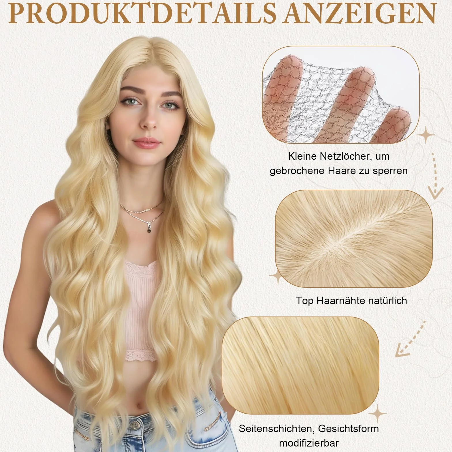 Voarge Długa falowana peruka dla dziewcząt, kręcone, pełne włosy, falowane, odporna na wysokie temperatury, alternatywny kostium, Cosplay, imprezę, złota