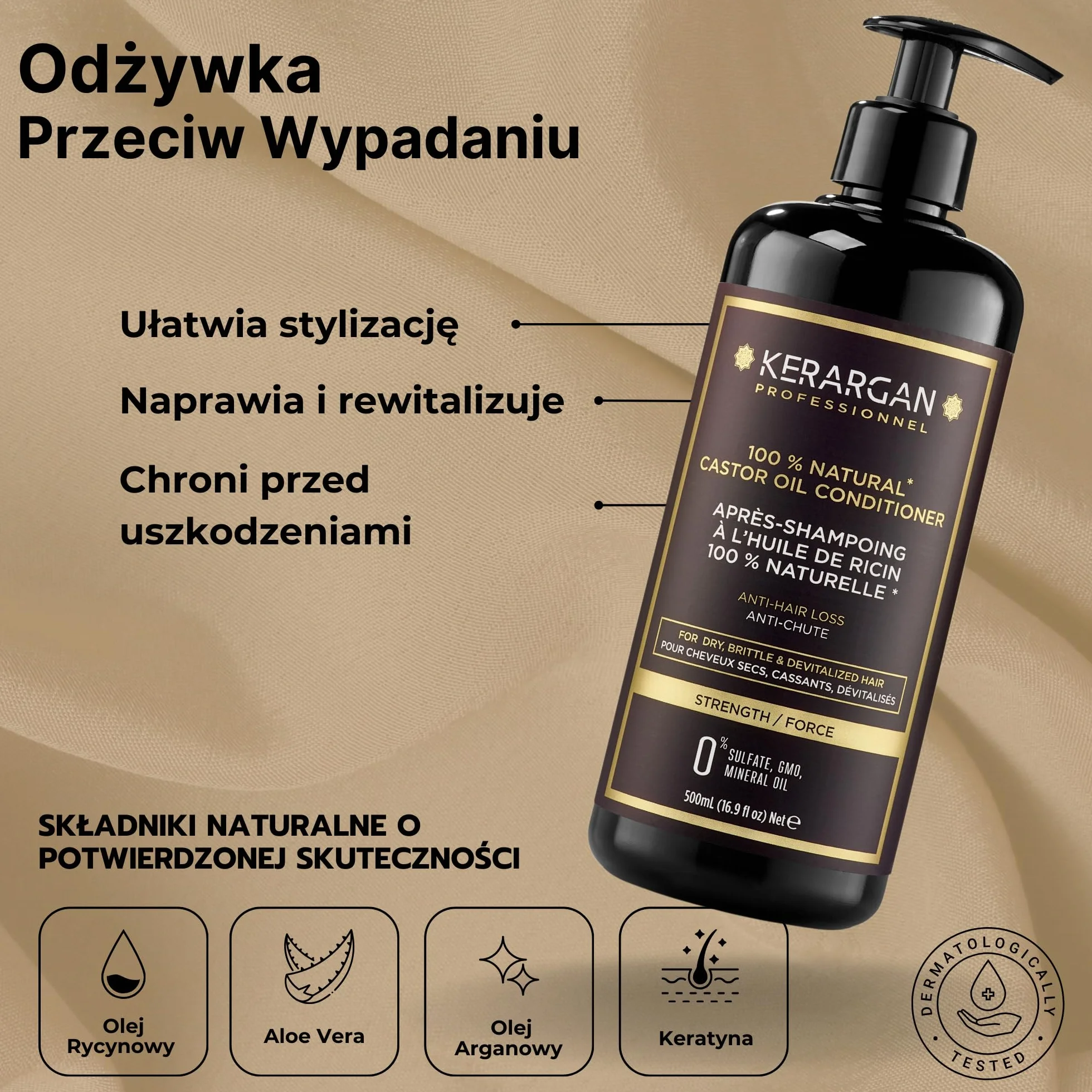Kerargan Zestaw Przeciw Wypadaniu Włosów Szampon i Odżywka z Olejem Rycynowym 2x500 ml