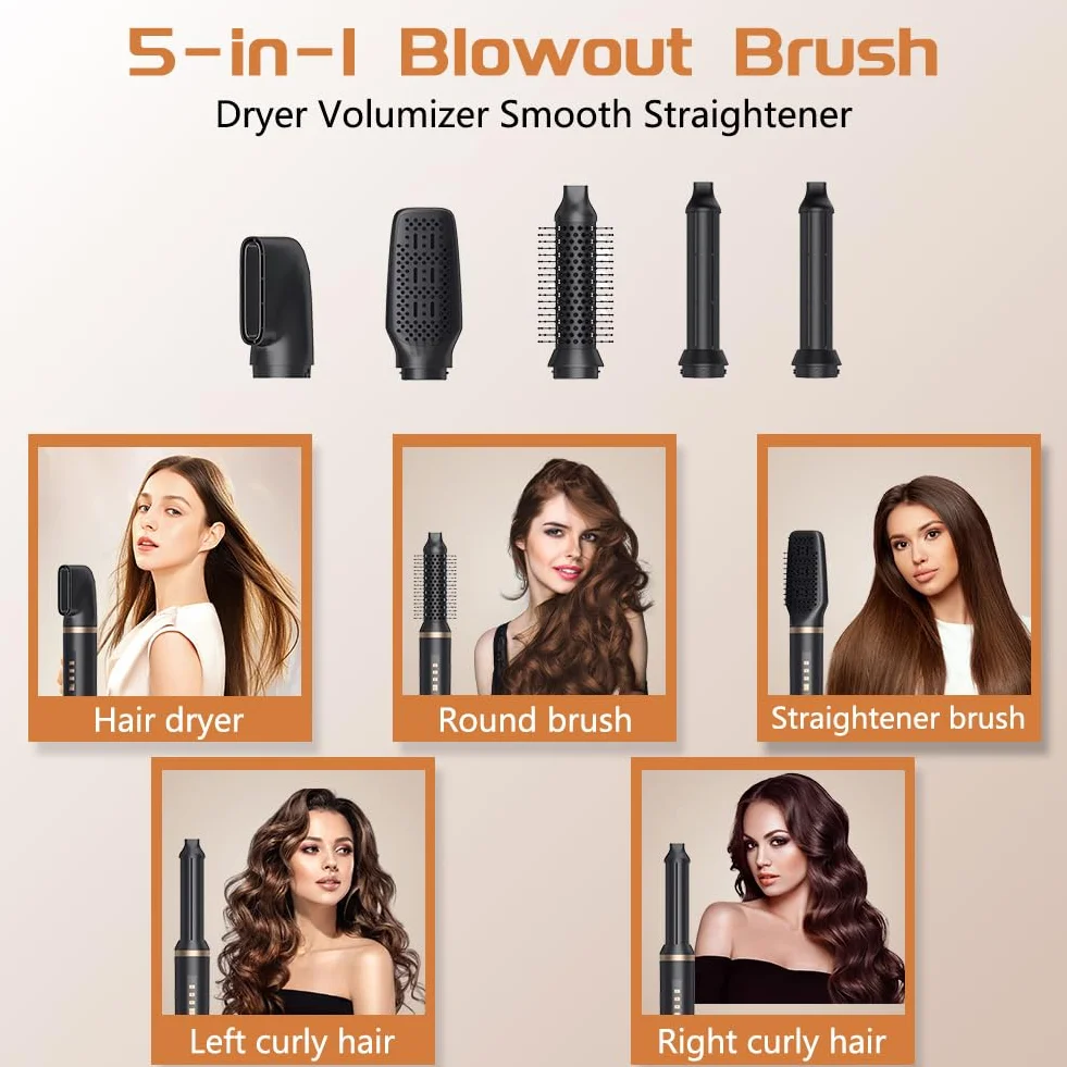Aolso 5 w 1 Air Styler, suszarka do włosów, automatyczna lokówka powietrza, 3 regulowane temperatury, wielofunkcyjny system suszenia i stylizacji do suszenia, kręcenia, prostowania