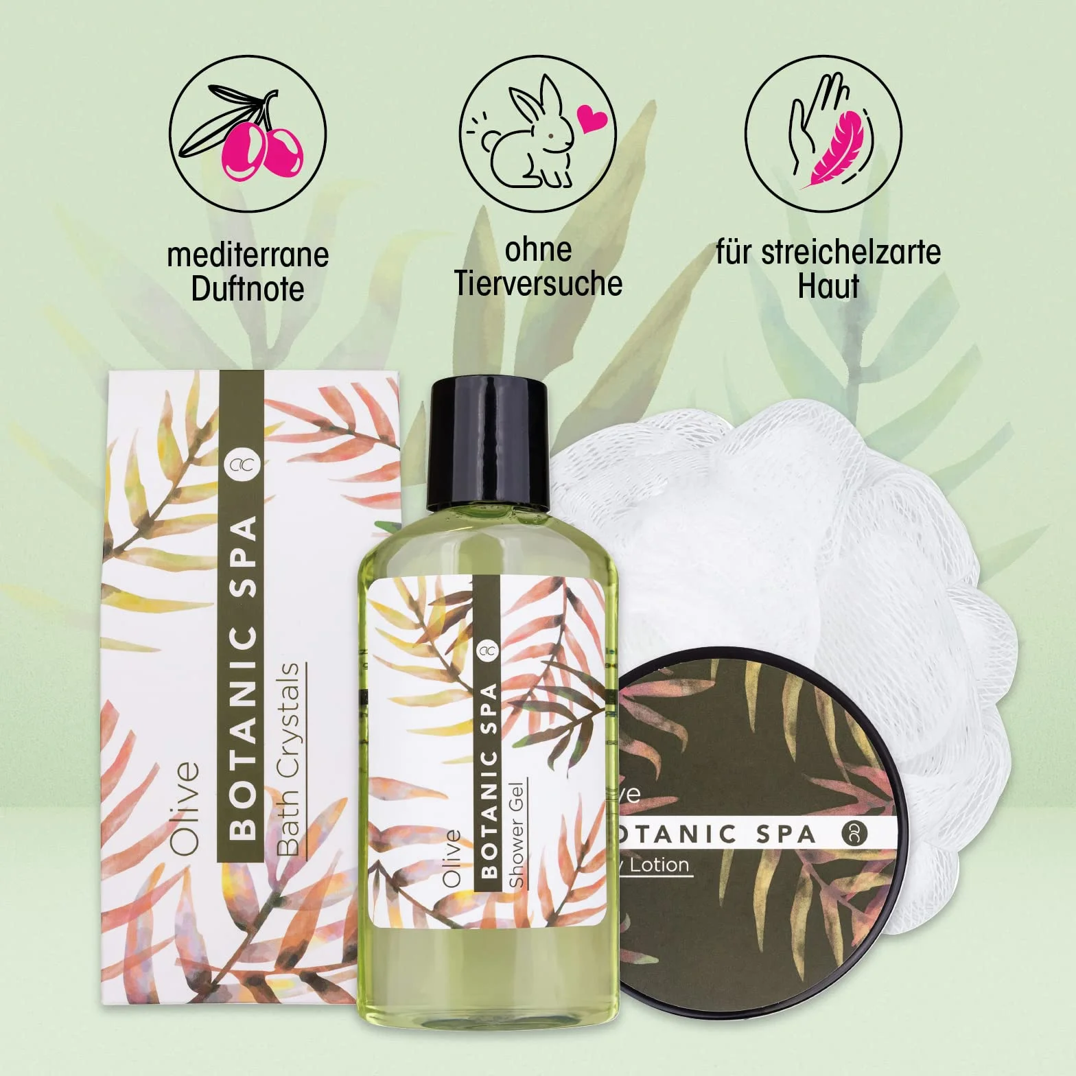 Accentra Zestaw Upominkowy Olive Spa 5-Częściowy Do Kąpieli I Pod Prysznic W Koszu Z Trawy Morskiej Zielony