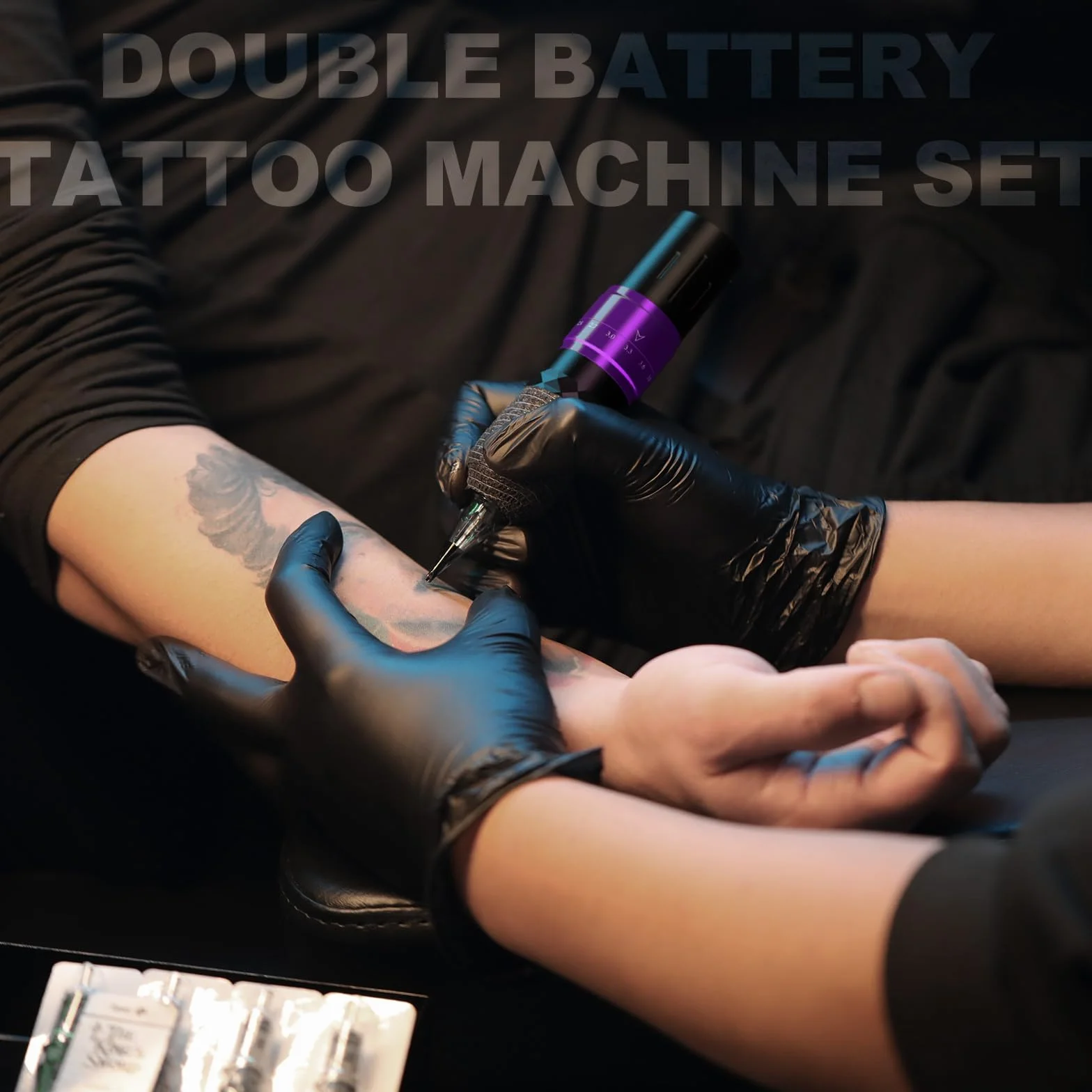 Solong Tattoo SL-TK0001EU-4 zestaw 2 baterii, 7 uderzeń, obrotowy pistolet do tatuażu z cyfrowym wyświetlaczem LCD, 40 igieł do kartridży, 30 ml, czarny tusz dla początkujących i artystów