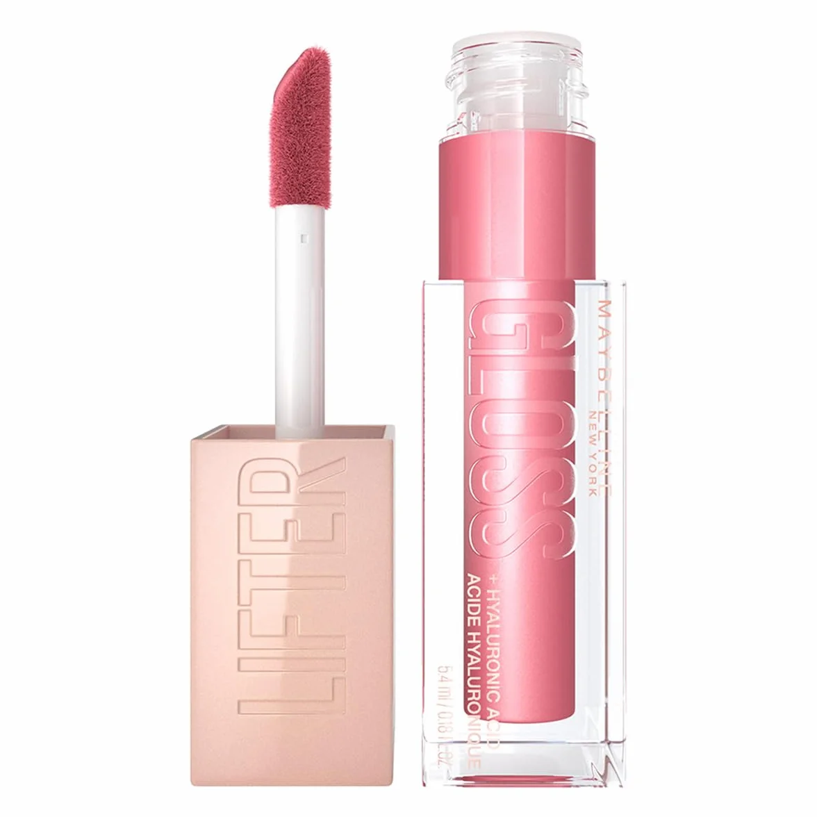 Maybelline New York Lifter Gloss błyszczyk do ust wyjątkowy blask, formuła z kwasem hialuronowym i witaminą E, wygodna aplikacja, 005 Petal, 5 ml