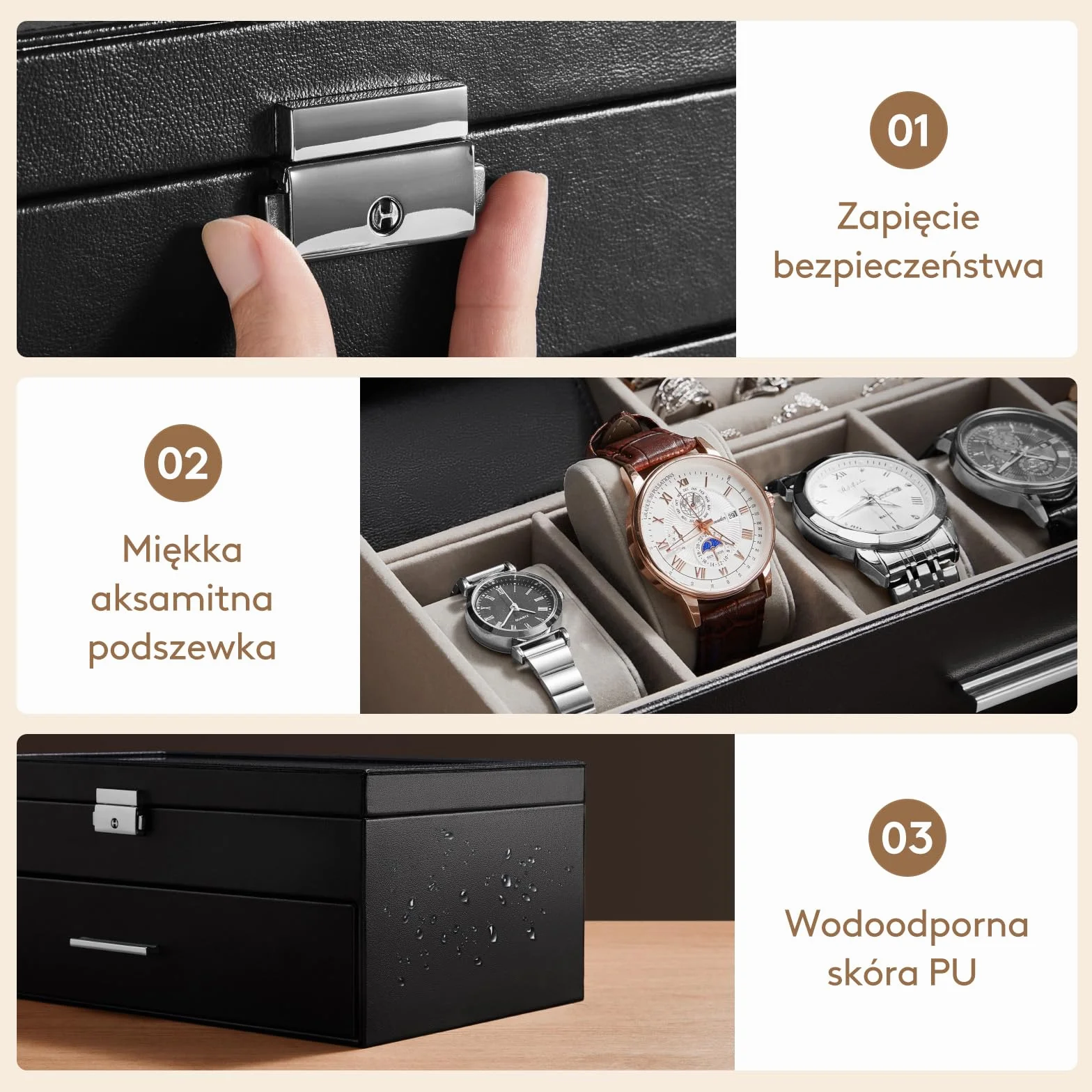 Lifewit 2-Warstwowy Organizer na Okulary Przeciwsłoneczne ze Szklaną Pokrywką, 6 Miejsc na Okulary, 6 Miejsc na Zegarki, Miejsca na Pierścionki/Broszki/Spinki do Krawatów dla Mężczyzny, Czarny
