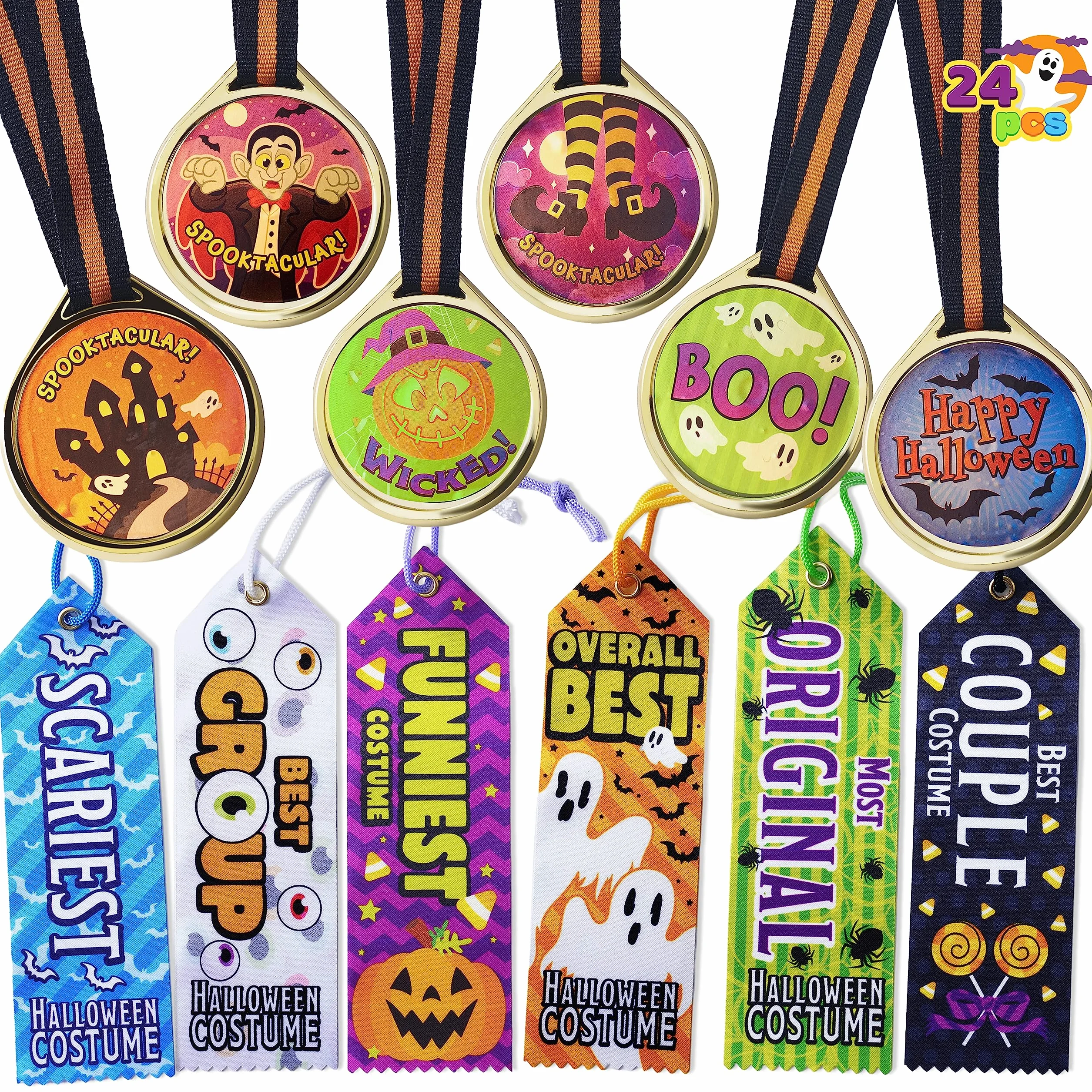 24 sztuki Halloween medal trofea i trofeum wstążki na Halloween nagroda przyjęcie świętowanie i straszne nagrody konkursu