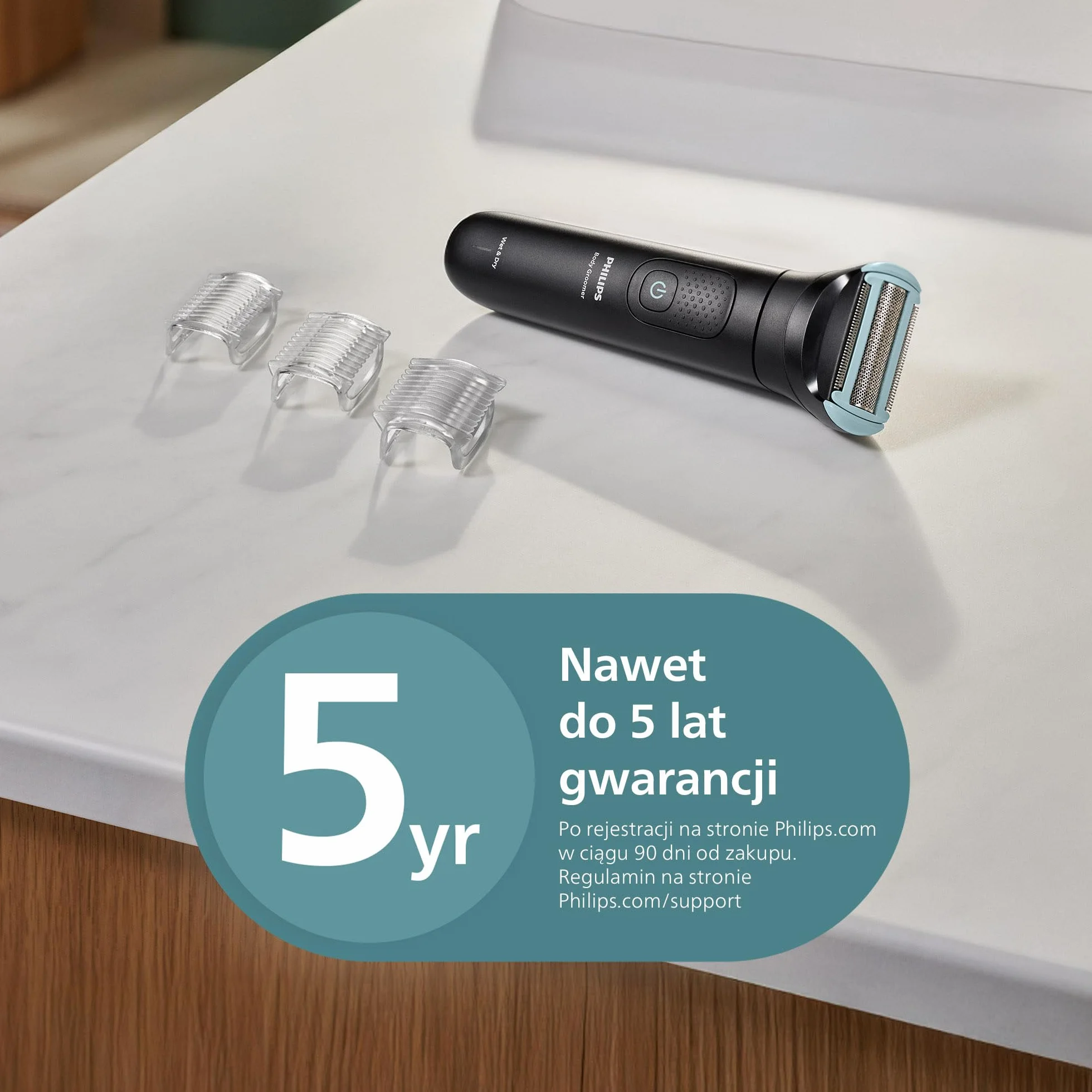 Philips Body Groomer Seria 5000 – trymer do ciała dla mężczyzn Triple Protect, Zapewnia golenie okolic intymnych, Trymer jest w pełni wodoodporny, a jego czas działania wynosi 100 minut; BG5485/30