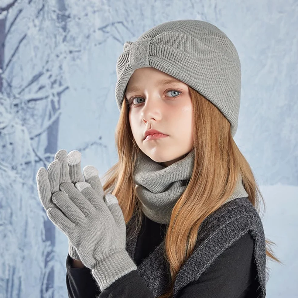 Dziecięca czapka zimowa, szalik, rękawiczki, zestaw 3 w 1, dzianinowa czapka polarowa, szalik, rękawiczki zimowe, czapka beanie, zestaw dla dzieci, chłopców i dziewczynek