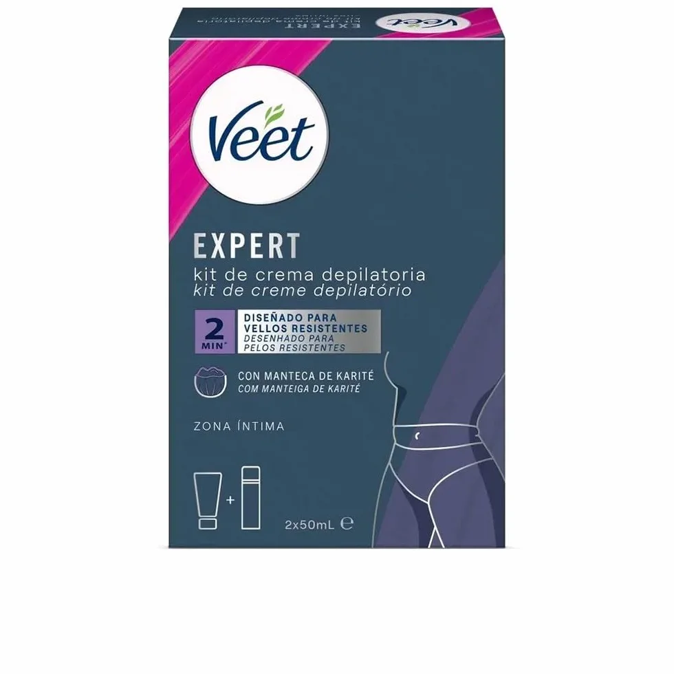 Veet Expert zestaw do depilacji intymnych – krem do depilacji okolic intymnych wraz z pianką Multi-Benefit – 2 x 50 ml