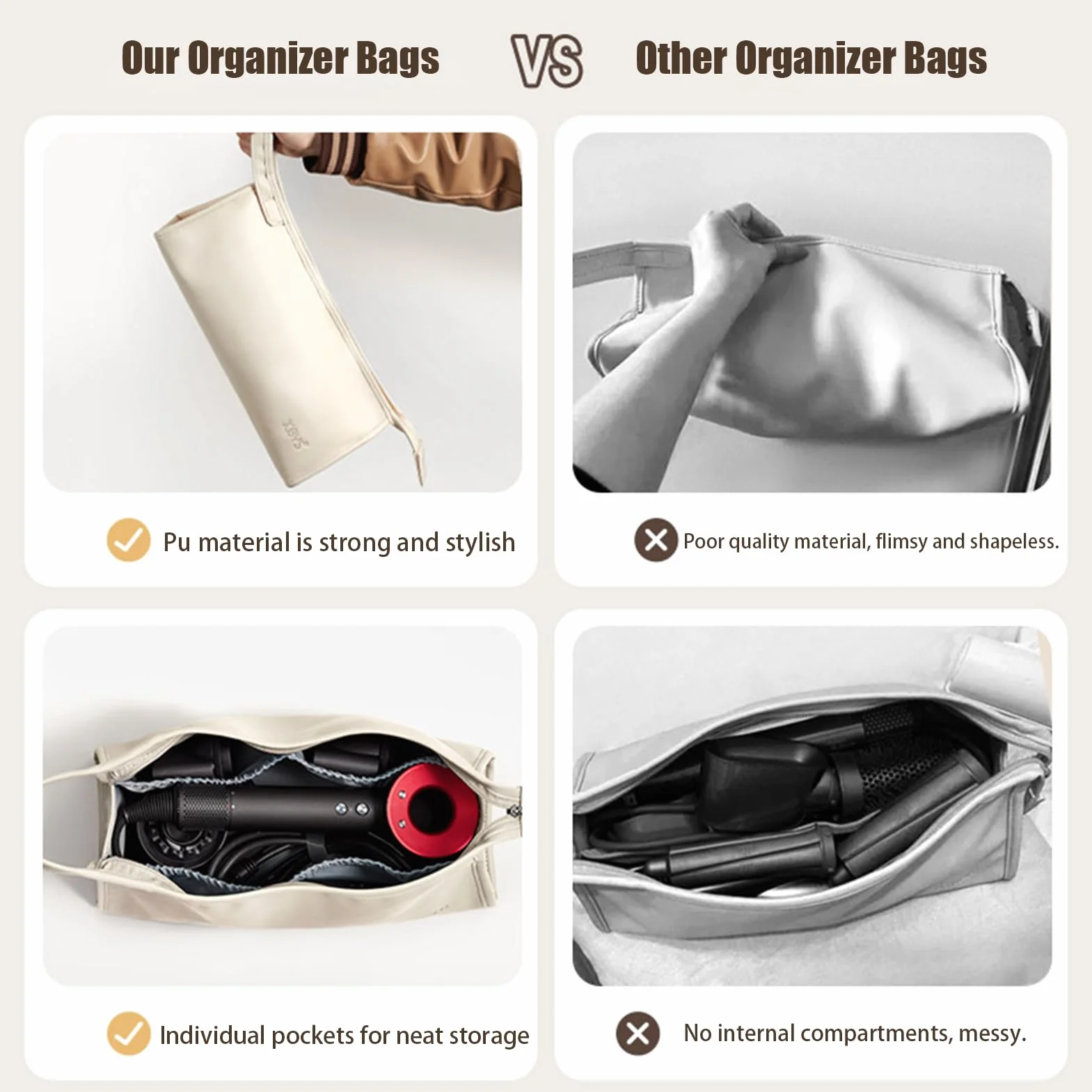 Veki Torba Suszarki do Włosów, Wodoodporna Torba Organizer z PU Skóry, Etui Przechowywania Kompatybilne z Dyson Airwrap Styler, Dyson Supersonic, Shark Flexstyle, na Lokówkę i Prostownicę