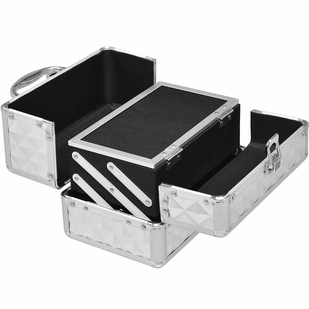 COSTWAY kuferek kosmetyczny Beauty Case, kuferek na biżuterię, walizka fryzjerska z lustrem, srebro, 23 x 15 x 18cm