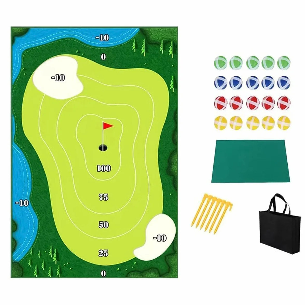 Namvo Zestaw do gry Full Swing Sports, Golf Chip Off Challenge i Stick, gra w golfa Battle Royale z matą do żetonów golfowych klasy premium, lepkimi piłkami – gra w pomieszczeniach i na zewnątrz