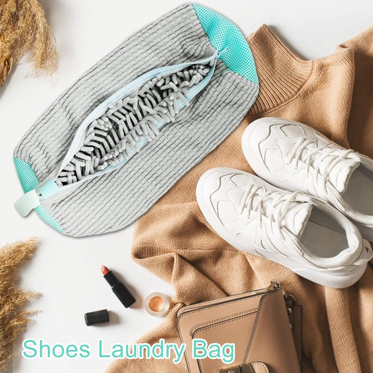 Worek na pranie z siatką do prania ze szczotkami – worek na pranie z zamkiem błyskawicznym do butów typu sneaker – 360° czyszczenie odporne na zwijanie, worek na buty do pralki i suszarki
