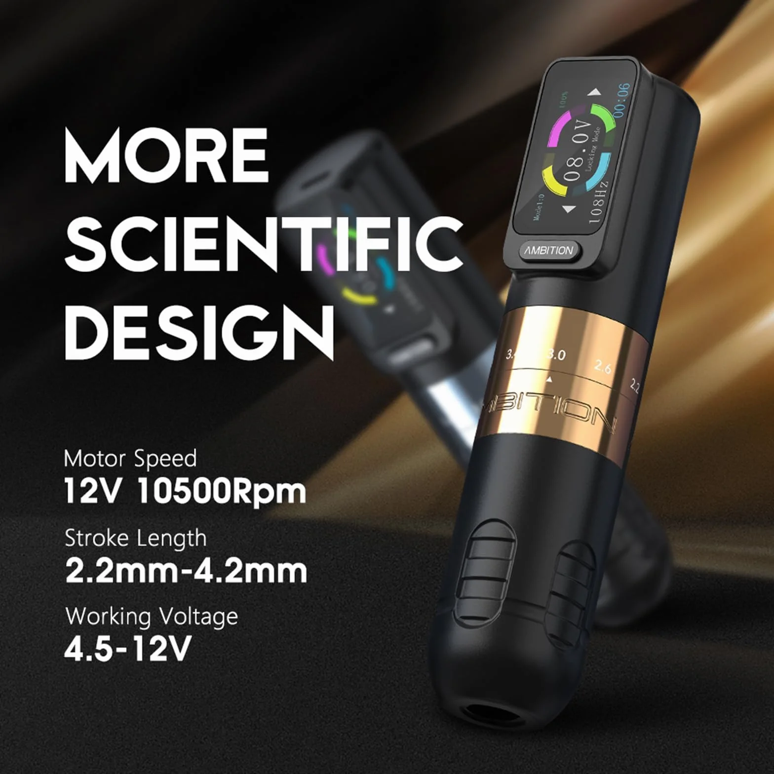 Ambition Seher Bezprzewodowa maszynka do tatuażu Obrotowy pistolet 2400 mAh Cyfrowy wyświetlacz LED Silnik bezrdzeniowy 2,2–4,2 mm