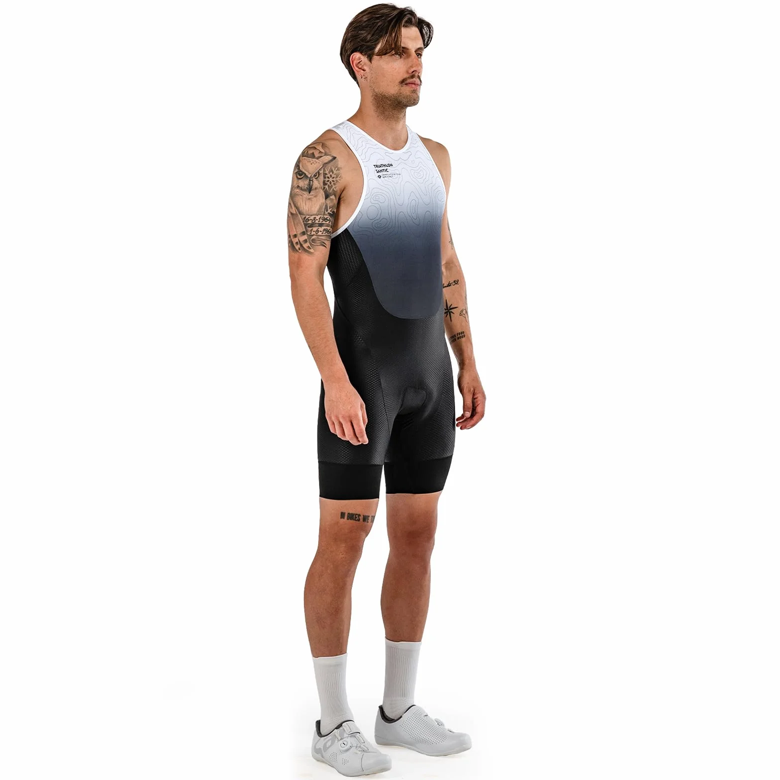 Santic Męski dres triatlonowy, jednoczęściowy, bez rękawów, triatlon, wyściełany, krótki rękaw, triatlon, krótki, wysoka elastyczność, szybkoschnący, wyszczuplający