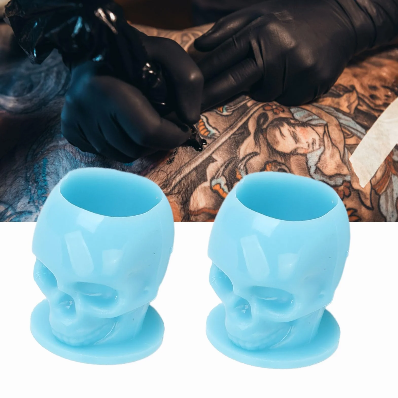 200 Sztuk Nasadek na Tusz do Tatuażu, Stabilna Podstawa w Kształcie Czaszki, Przezroczysty Pojemnik na Pigment do Makijażu Permanentnego, Akcesoria do Tatuażu, Zestawy do Tatuażu