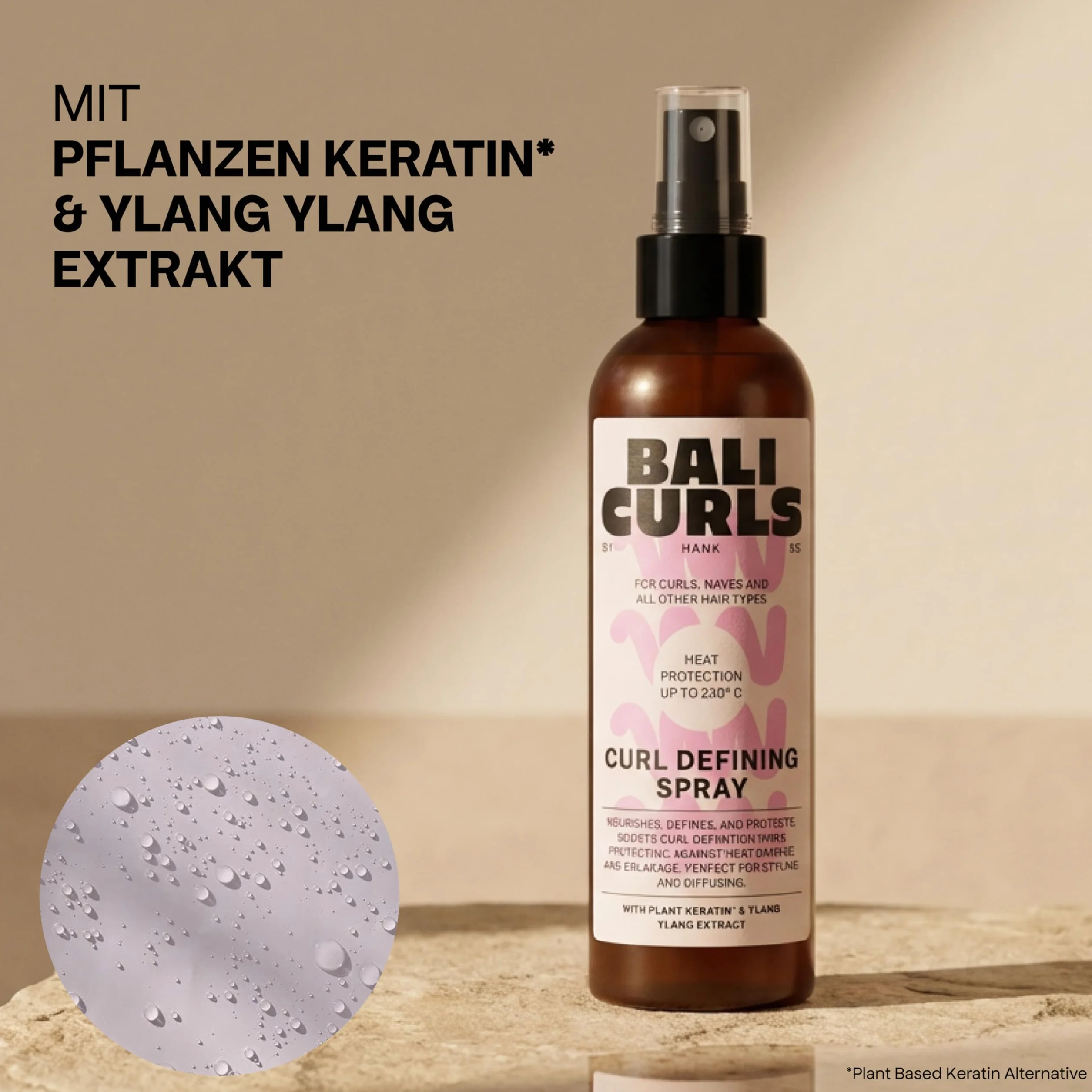 Bali Curls by Hank Ge Spray do włosów z ochroną przed wysokimi temperaturami – Definiujący spray do włosów kręconych – Odżywcza ochrona przed wysokimi temperaturami dla włosów – Dla zdrowych i