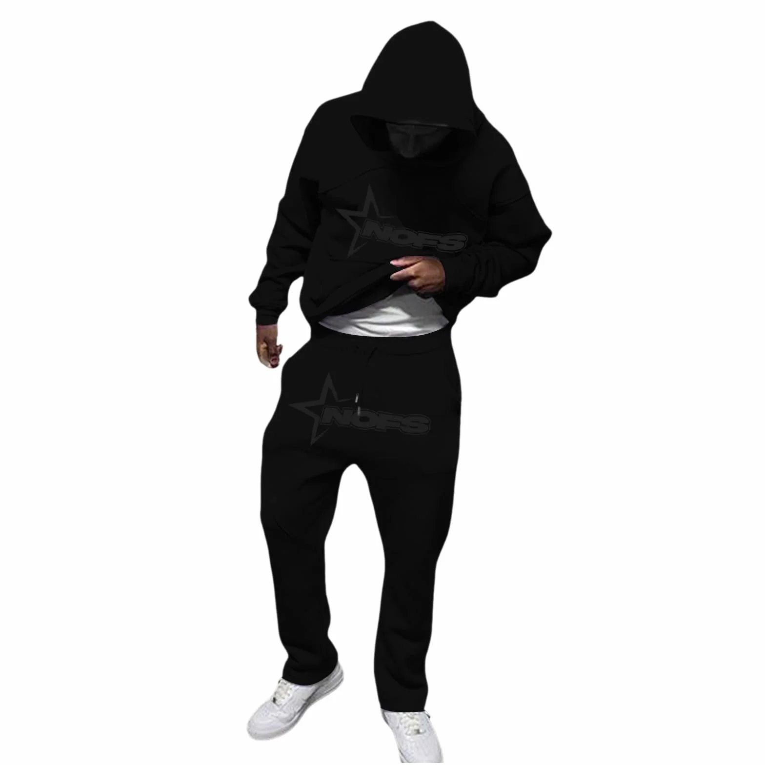 Nofs 2-częściowy męski dres do joggingu, Y2K, bawełniany, bluza sportowa z kapturem Y2K + spodnie Nofs, męski dres sportowy, strój treningowy w stylu Streetwear 2024, S