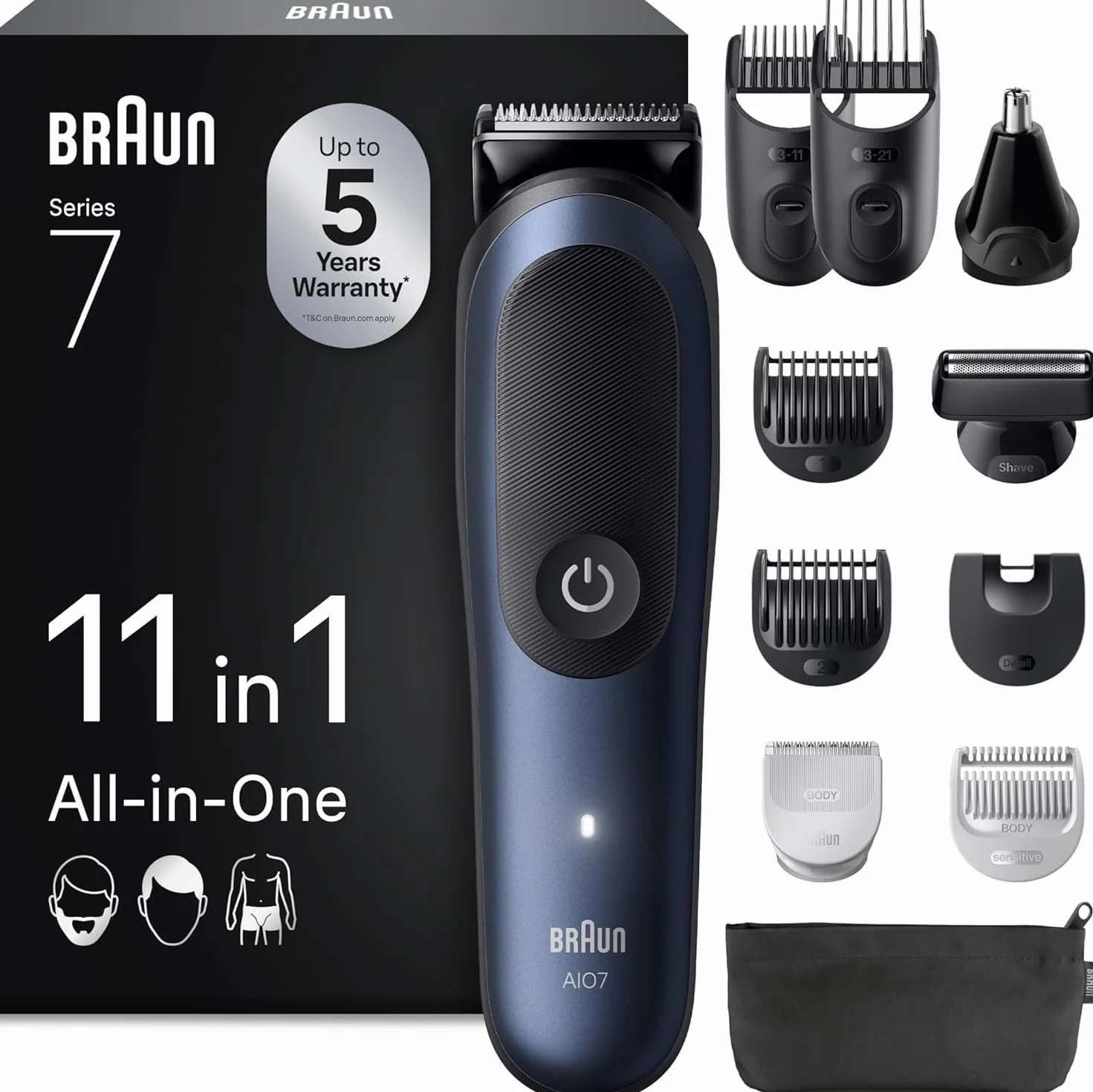 Braun Series 7 All-in-One 11 w 1 zestaw groomingowy ProBlade AutoSense golarka męska elektryczna trymer do brody i włosów akumulator 120 min