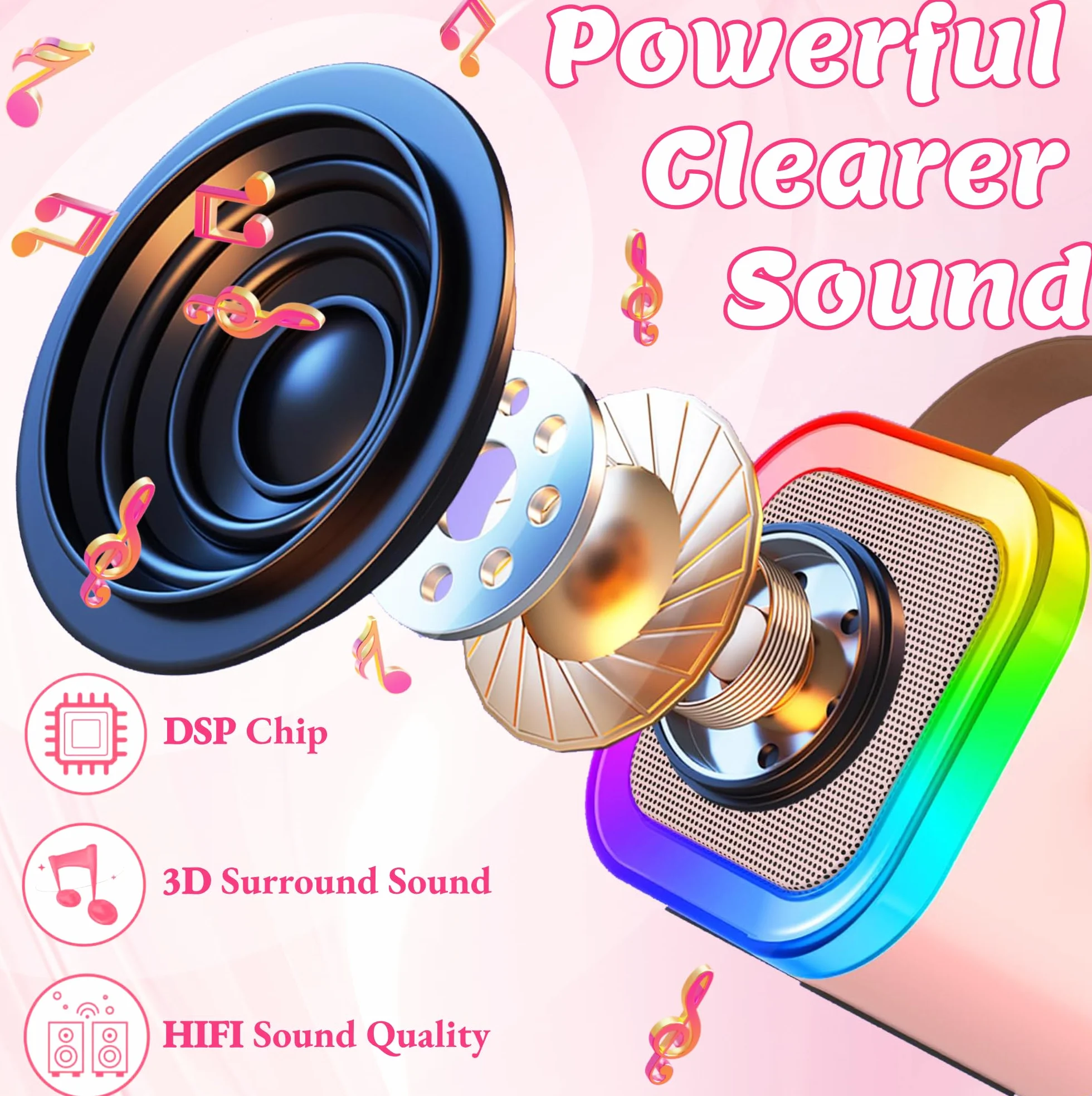 Chennyfun Karaoke Machine 2 mikrofony, Mini Karaoke Machine, przenośny głośnik Bluetooth z efektami zmiany głosu i światłami LED, najlepszy prezent urodzinowy dla dziewczynek i chłopców