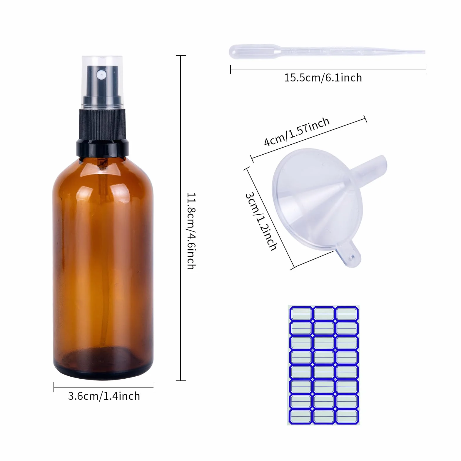 2 × mała butelka z rozpylaczem, szklana, 50 ml, brązowe szkło